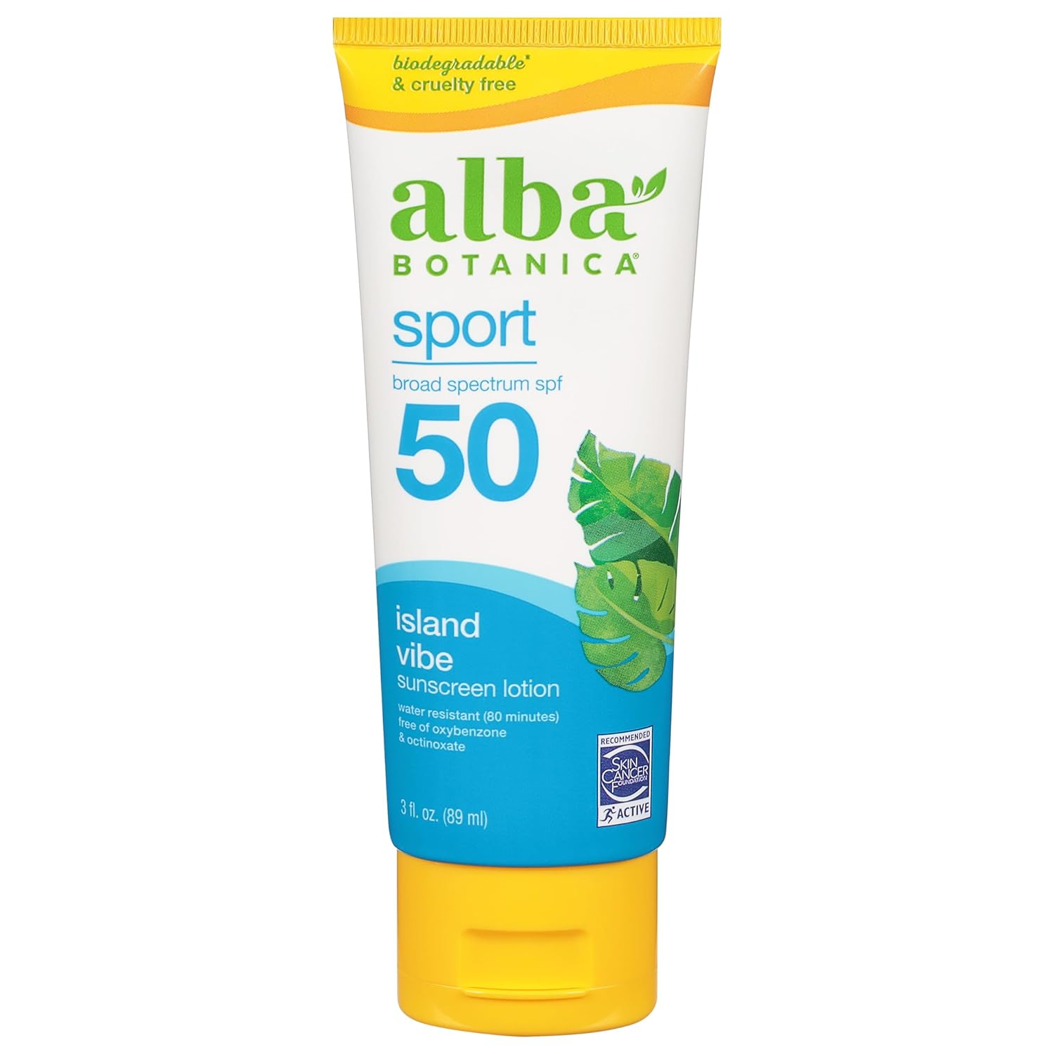 Alba Botanica Sunscreen Lotion, Sport, SPF 50, Fragrance Free, 3 oz (Packaging May Vary)