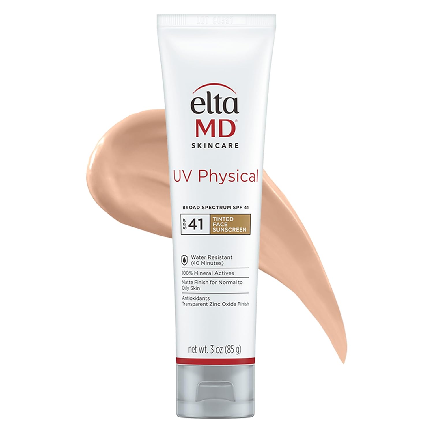 EltaMD UV Physical Tinted Face Sunscreen, SPF 41 Tinted Mineral Sunscreen with Zinc Oxide, Water Resistant up to 40 Minutes, Protects Extra Sensitive and Post Procedure Skin, Oil Free, 3.0 Oz Tube