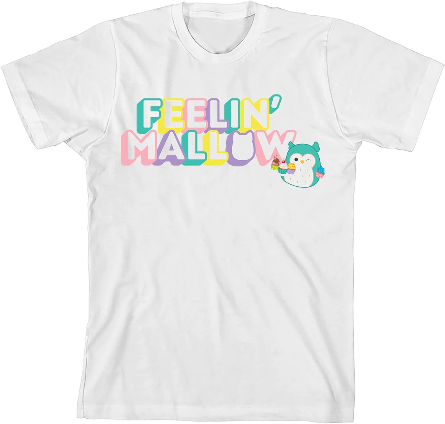 Bioworld Squishmallows Feelin' Mallow Crew Neck Short Sleeve White Youth Boy' T-Shirt