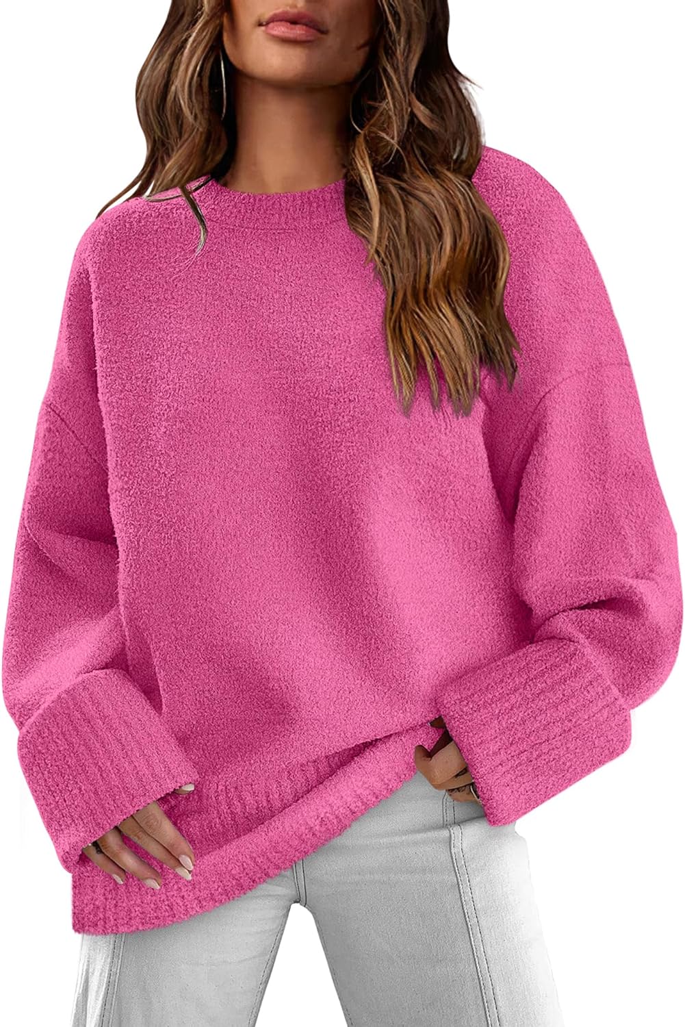 XIEERDUO Oversized Sweaters for Women Crewneck Long Sleeve Fuzzy Knit Warm Pullover Sweater