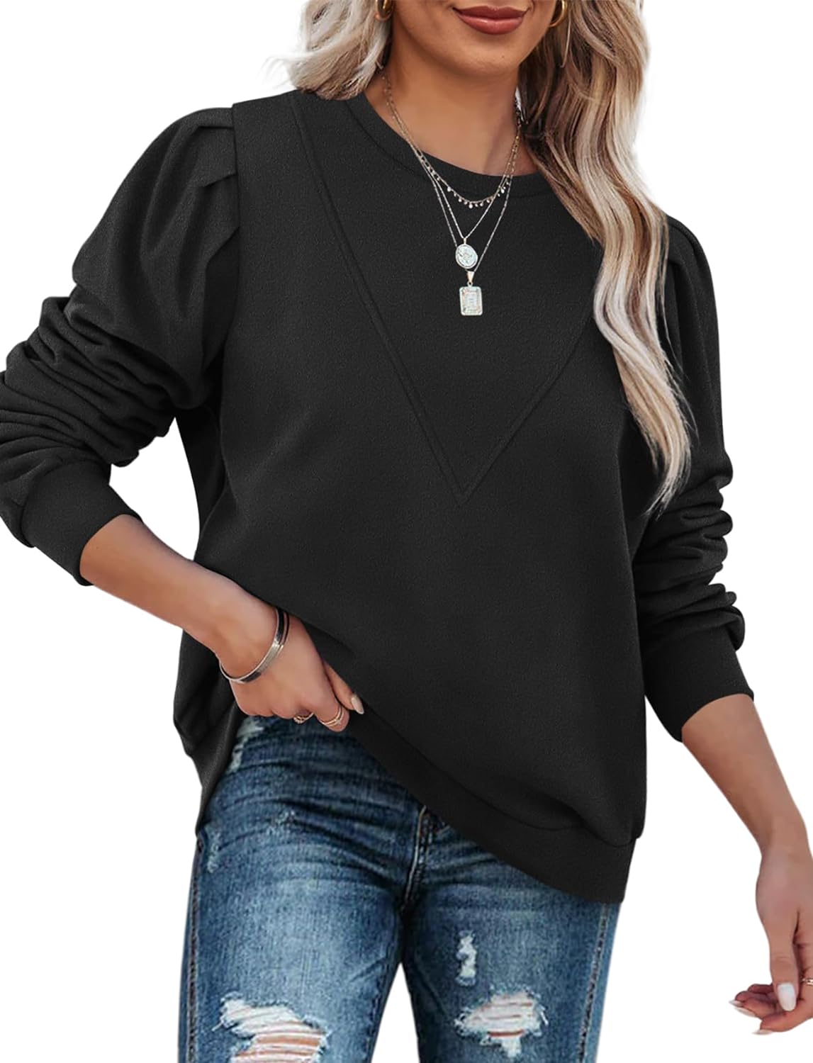 XIEERDUO Sweatshirts for Women Crew Neck Long Sleeve Basic Casual Tunic Tops for Leggings