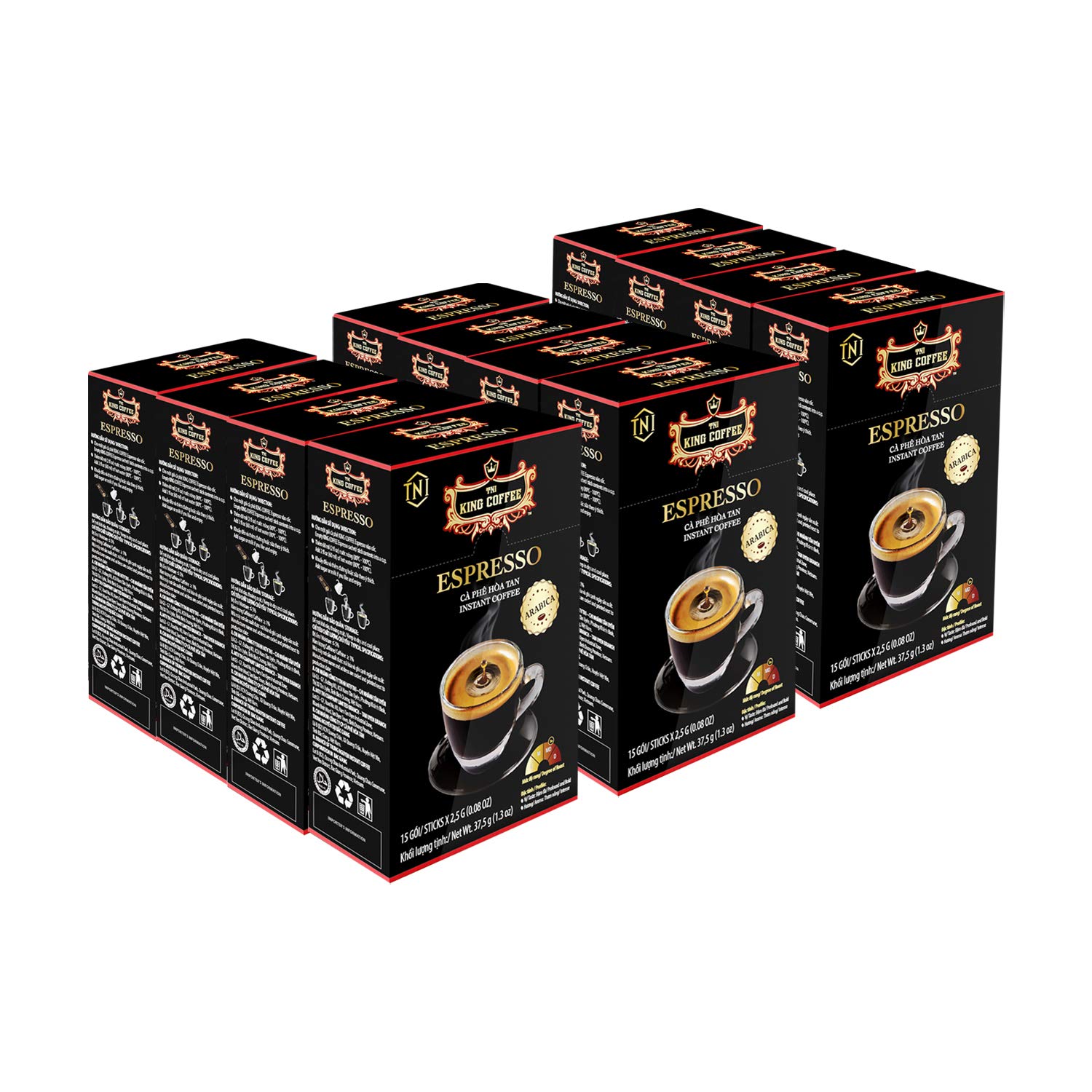 King Coffee Espresso Instant Coffee Vietnamese Coffee Trung Nguyen international Arabica Instant Coffee Mix Medium Roast 15 sticks per box x 2.5g - Pack of 12