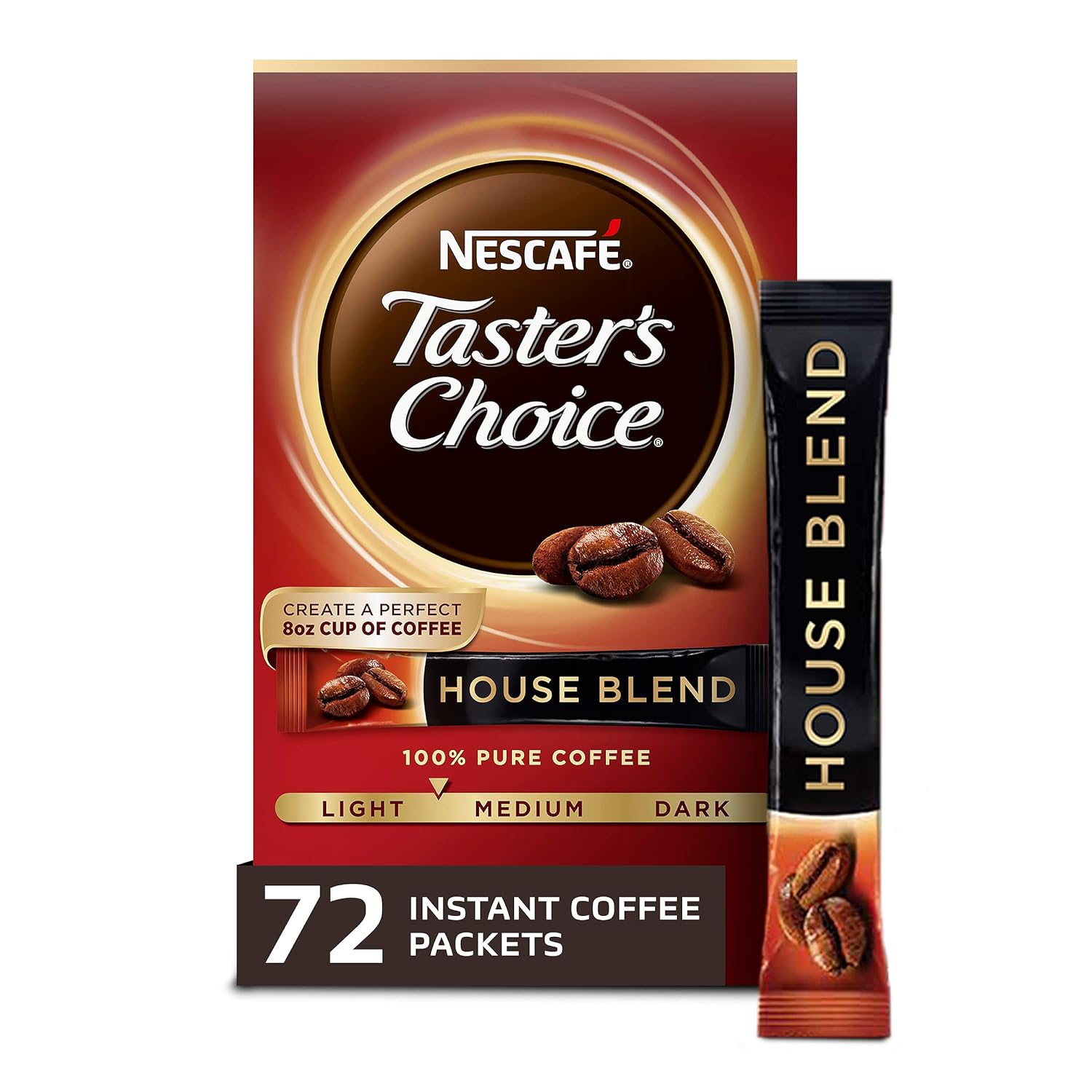 NESCAFE Taster' Choice, House Blend Light Medium Roast Instant Coffee, 12 boxes (72 packets)