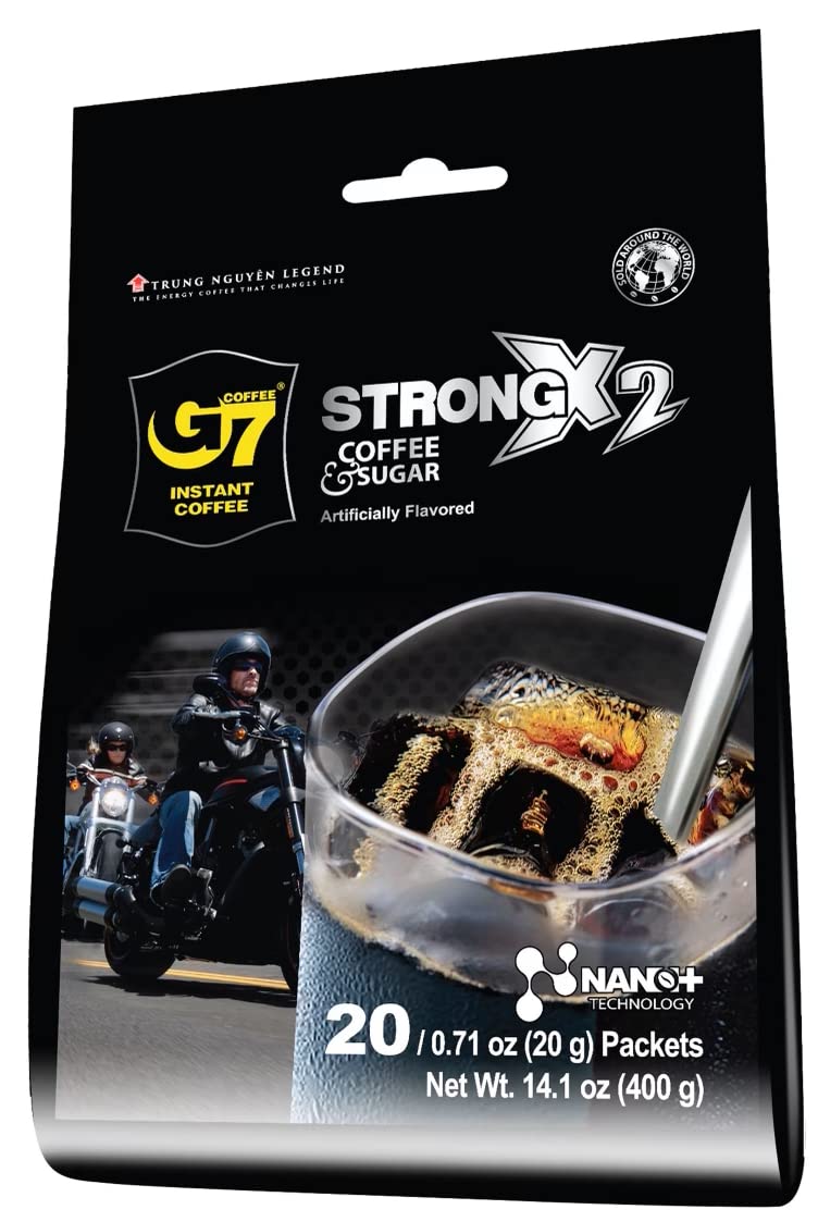 Trung Nguyen  G7 Strong X2 Double Strength  2 in 1 Instant Coffee and Sugar  Strong and Bold  Instant Vietnamese Coffee (20 Single Serve Packets)