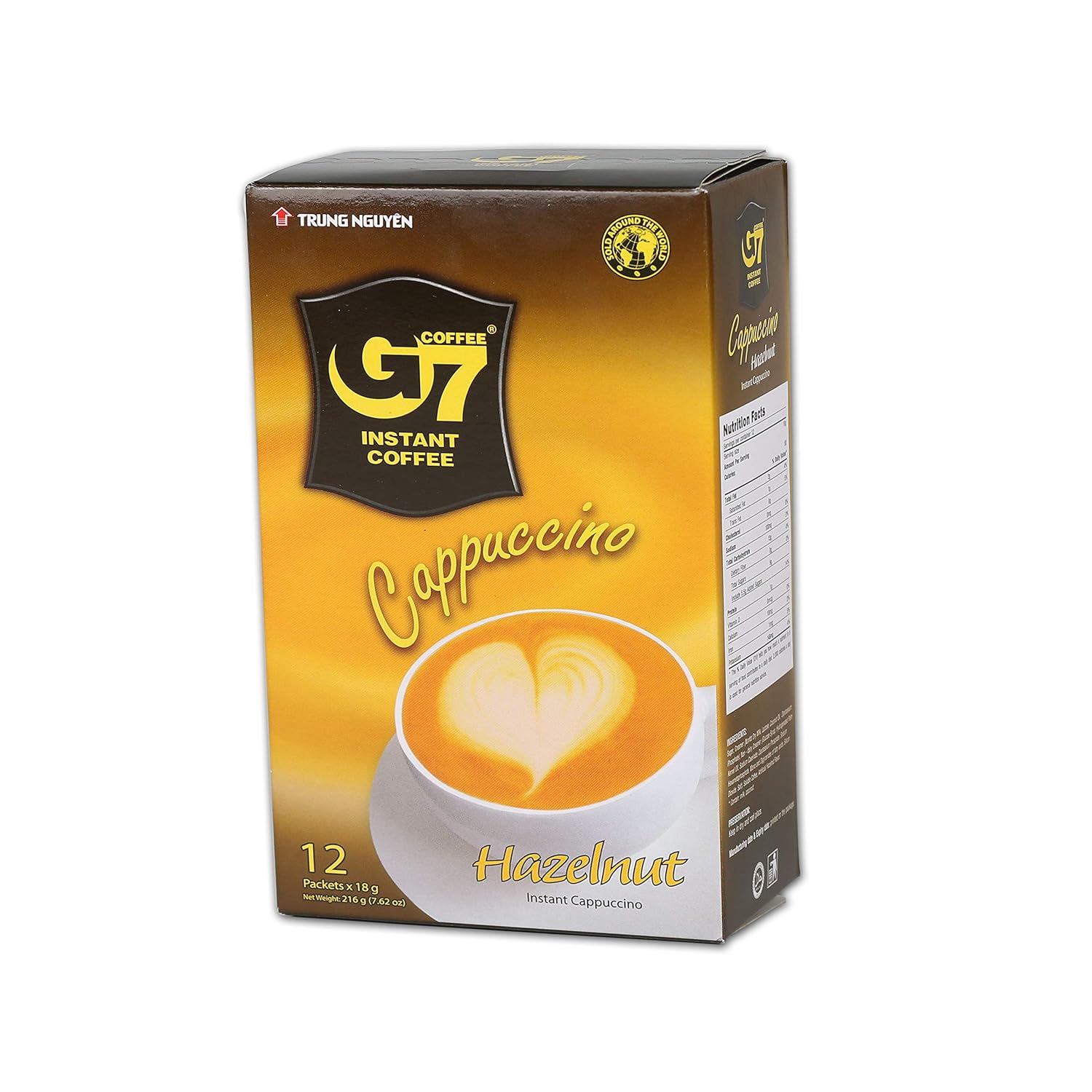 TRUNG NGUYEN G7 CAPPUCINO HAZELNUT Instant Coffee for Energy Boost - Fresh Hazelnut Flavour, Light Aroma with Thick & Soft Foam Milk - Balanced & Rich Vietnamese Instant Coffee (12 Sticks/Box)