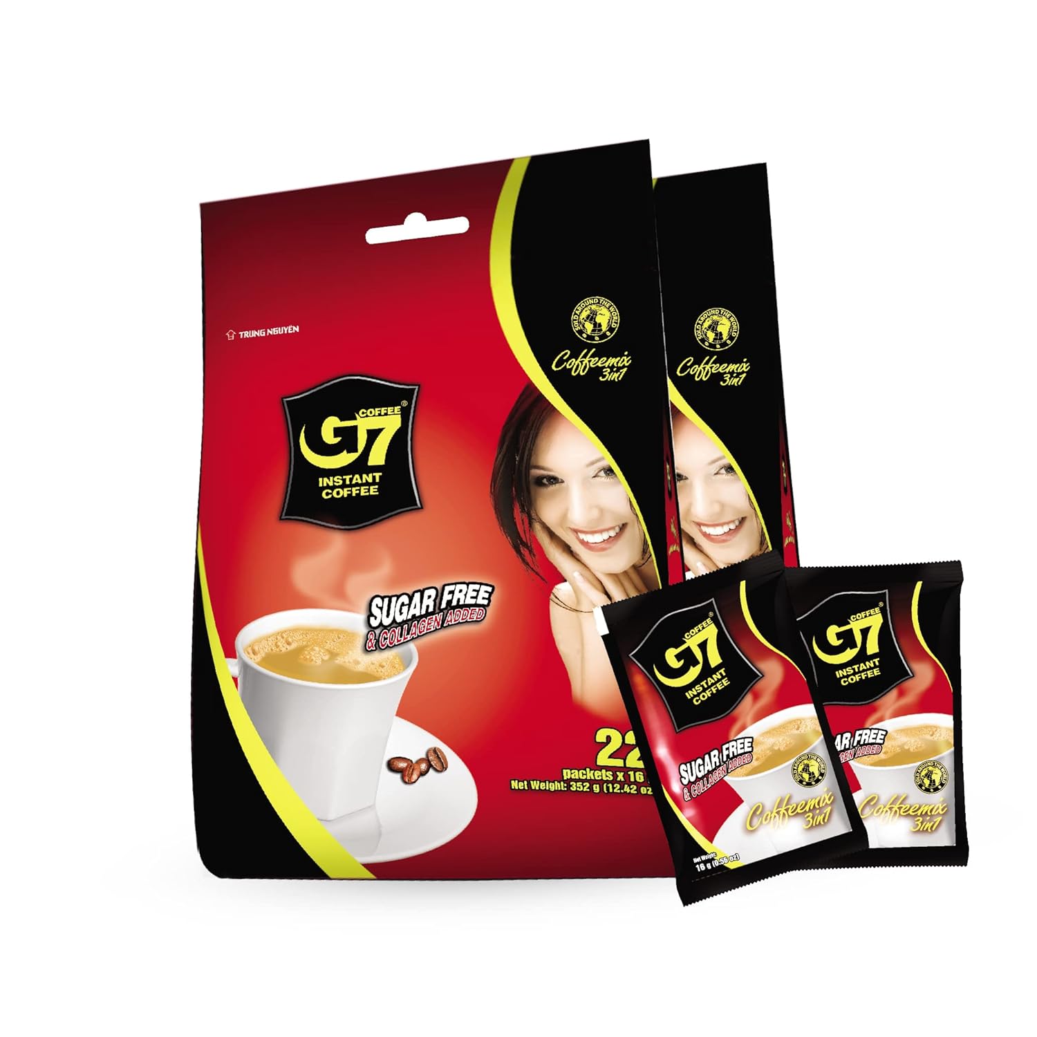 Trung Nguyen  G7 3 in 1 Instant Collagen Coffee  For Hair, Skin, & Nails  With Added Collagen, Non-dairy Creamer, and Low Sugar  Low Caffeine  Instant Vietnamese Coffee (22 Single Serve Packets, 2 Pack)