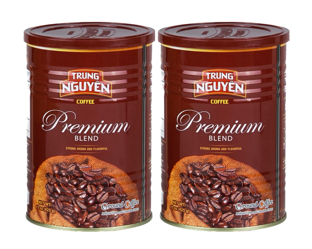 Trung Nguyen  Premium Blend  Roasted Ground Coffee Blend  Strong and Bold  Arabica & Robusta  Chocolate Flavor  Vietnamese Coffee, 15 oz Can (Pack of 2)