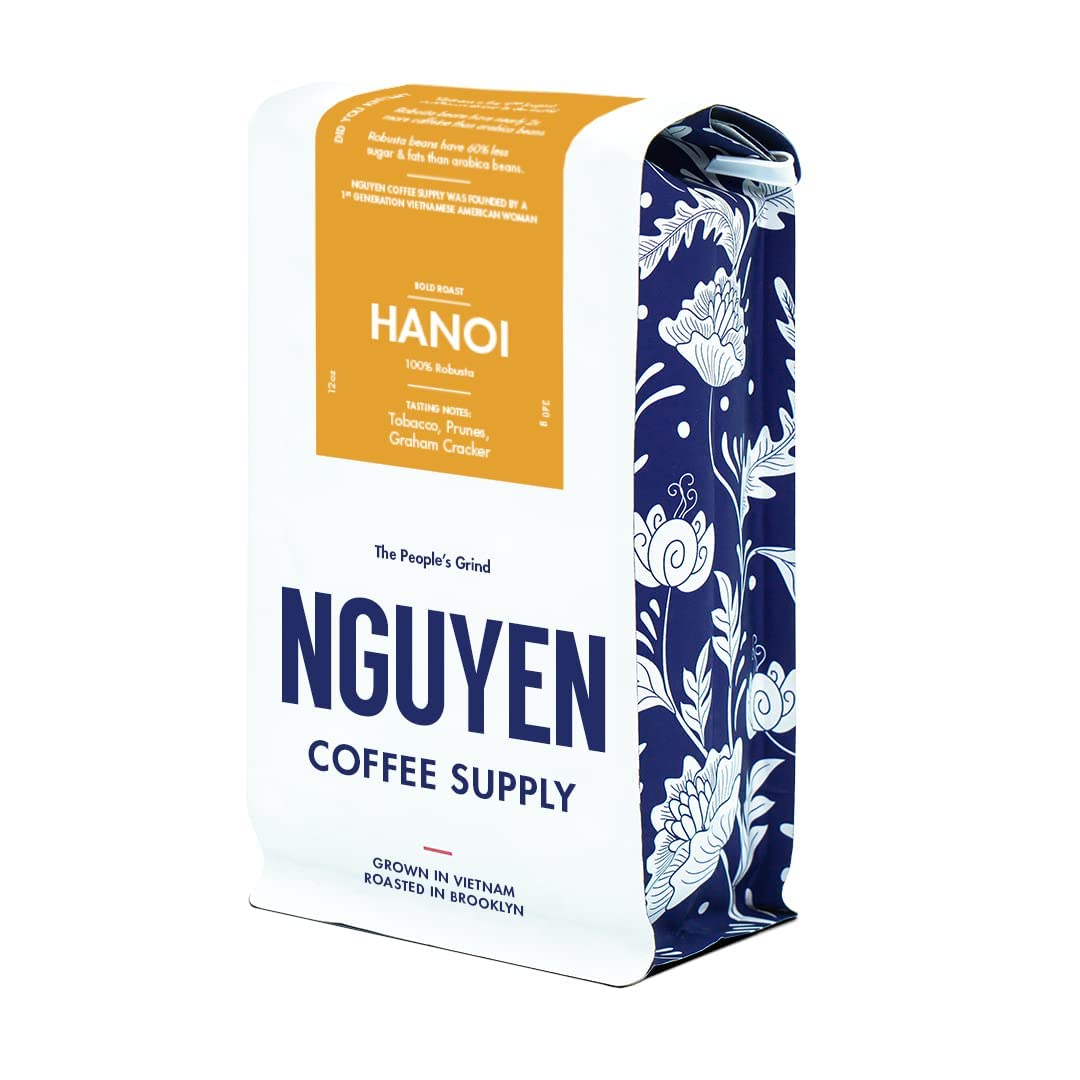 Nguyen Coffee Supply - Hanoi Peaberry Robusta: Dark Roast Whole Coffee Beans, Vietnamese Grown and Direct Trade, Organic, Single Origin, Premium Whole, Low Acid with High Caffeine Content, Roasted in Brooklyn [12 oz Bag]