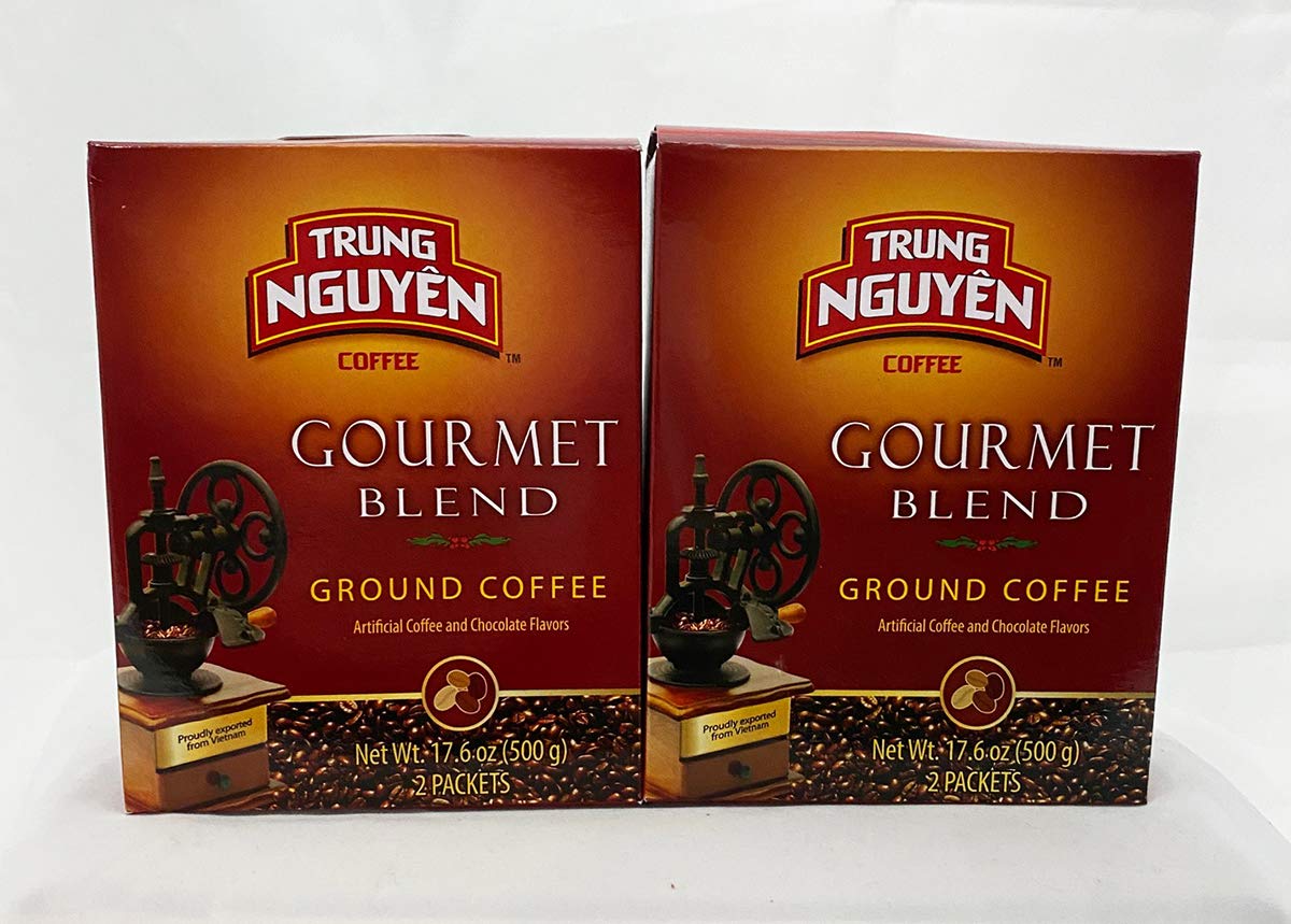 Trung Nguyen  Gourmet Blend  Roasted Ground Coffee Blend  Strong and Bold  Robusta, Arabica, Excelsa, & Catimor  Notes of Chocolate, Spices, & Fruit  Vietnamese Coffee 17.6oz (Pack of 2)