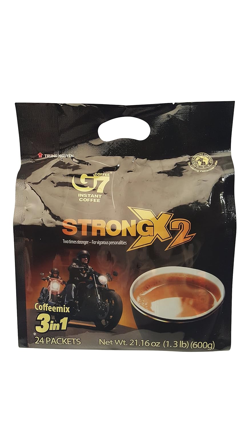 Trung Nguyen  G7 Strong X2 3 in 1 Instant Coffee  Roasted Ground Coffee Blend w/Non-dairy Creamer and Sugar  Strong and Bold  Instant Vietnamese Coffee (24 Single Serve Packets)