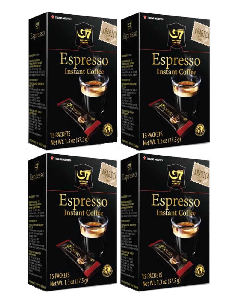 Trung Nguyen  G7 Instant Coffee  Espresso  100% Arabica Coffee  Strong and Bold  Instant Vietnamese Coffee (15 Packets/Box, 4-Pack)