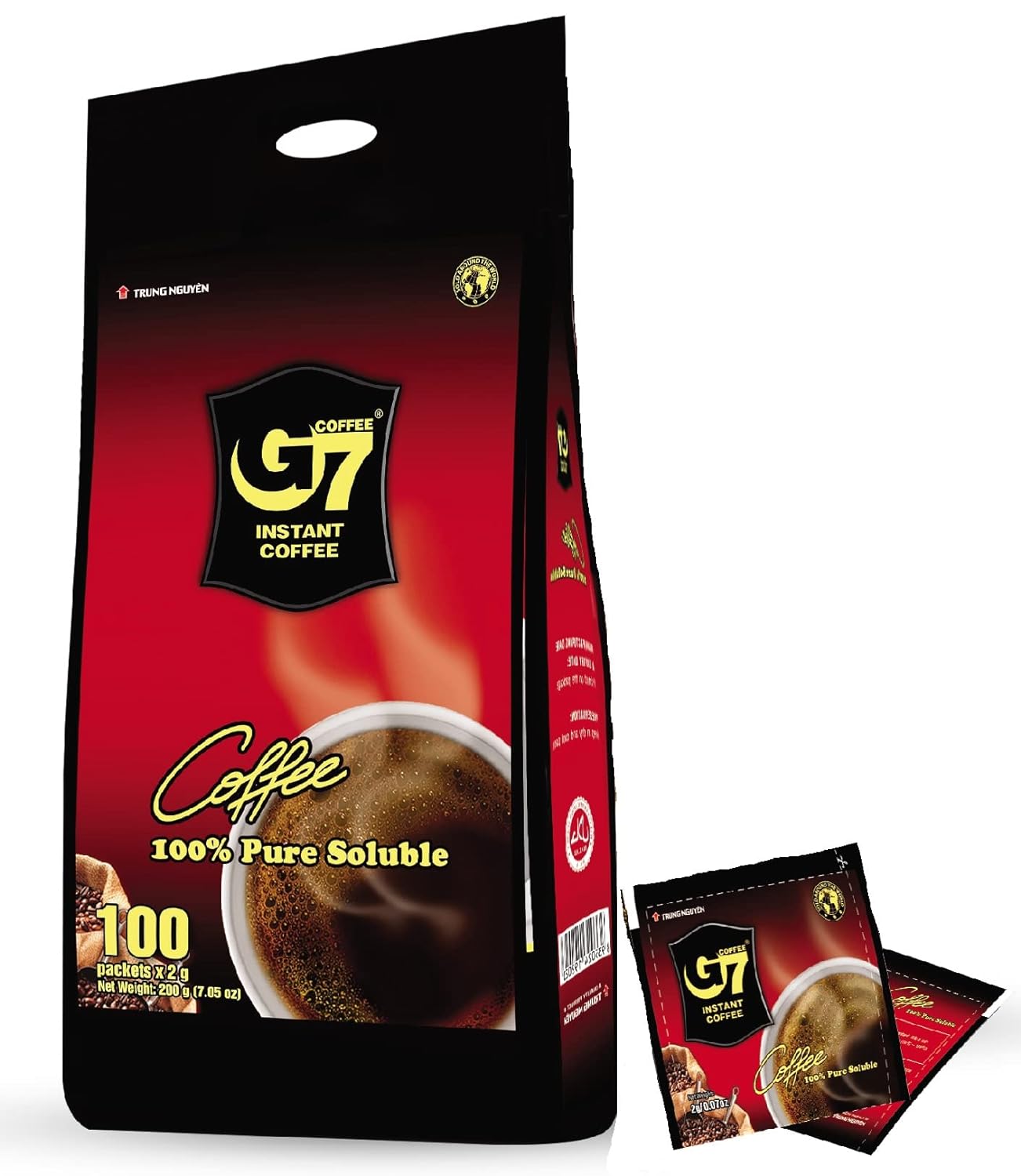 Trung Nguyen  G7 Instant Coffee  100% Soluble Coffee  Pure Black  Strong and Bold  Instant Vietnamese Coffee (100 Packets per Bag))