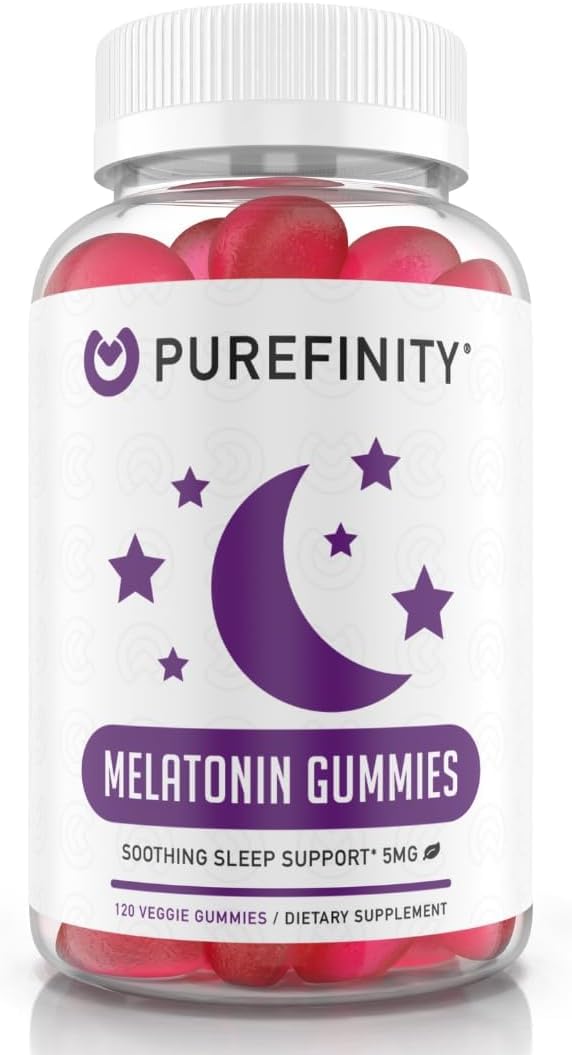 PUREFINITY Melatonin Gummies  5mg Melatonin for Kids & Adults - Berry Flavor Supplement - Healthy Restful Cycles, Gluten Free, Non-GMO, Vegan - 120 Gummies