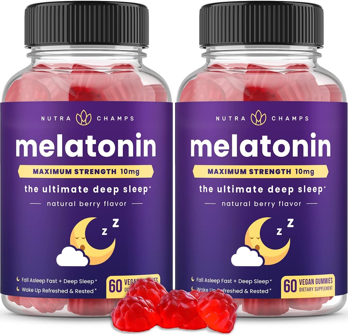 (2-Pack) Melatonin Gummies for Adults | Extra Strength Sleep Aid Vitamins | 5mg or 10mg Dose | Vegan Natural Strawberry Flavor Supplement for Better Sleep | Healthy Sleep Cycles | 120 Gummies