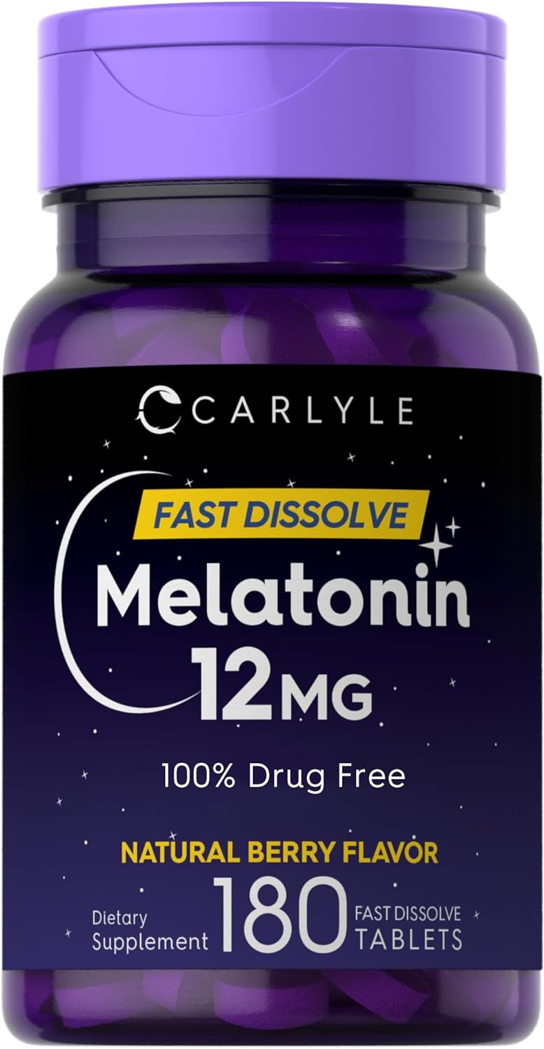 Carlyle Melatonin 12 mg Fast Dissolve 180 Tablets | Drug Free | Natural Berry Flavor | Vegetarian, Non-GMO, Gluten Free