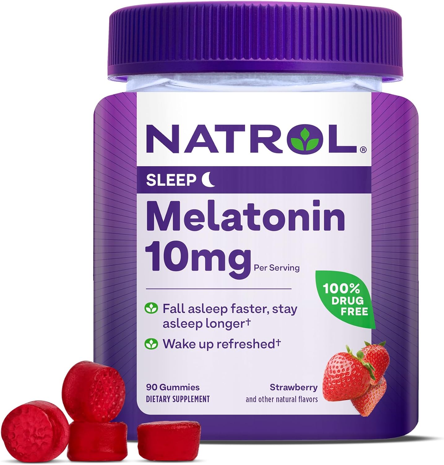 Natrol Melatonin 10mg, Dietary Supplement for Restful Sleep, Sleep Gummies for Adults, 90 Strawberry-Flavored Gummies, 45 Day Supply