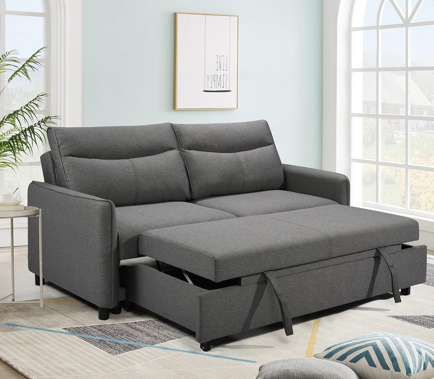 THSUPER 75-Inch Queen Size Convertible Sleeper Sofa Bed, Comfortable Pull-Out Futon Loveseat, Full Love Seat for RV Small Spaces, Hide-A-Bed Fold Out Couch - Grey