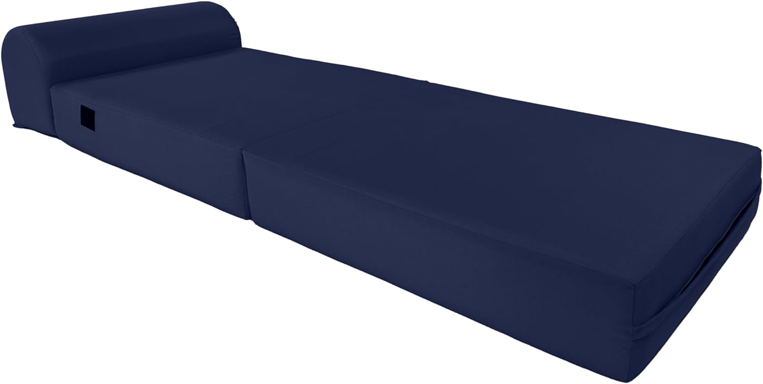 D&D Futon Furniture Sleeper Chair Folding Bed, Studio Sofa Guest Folded Mattress, High Density Foam (70 x 24 x 6, Navy Blue)