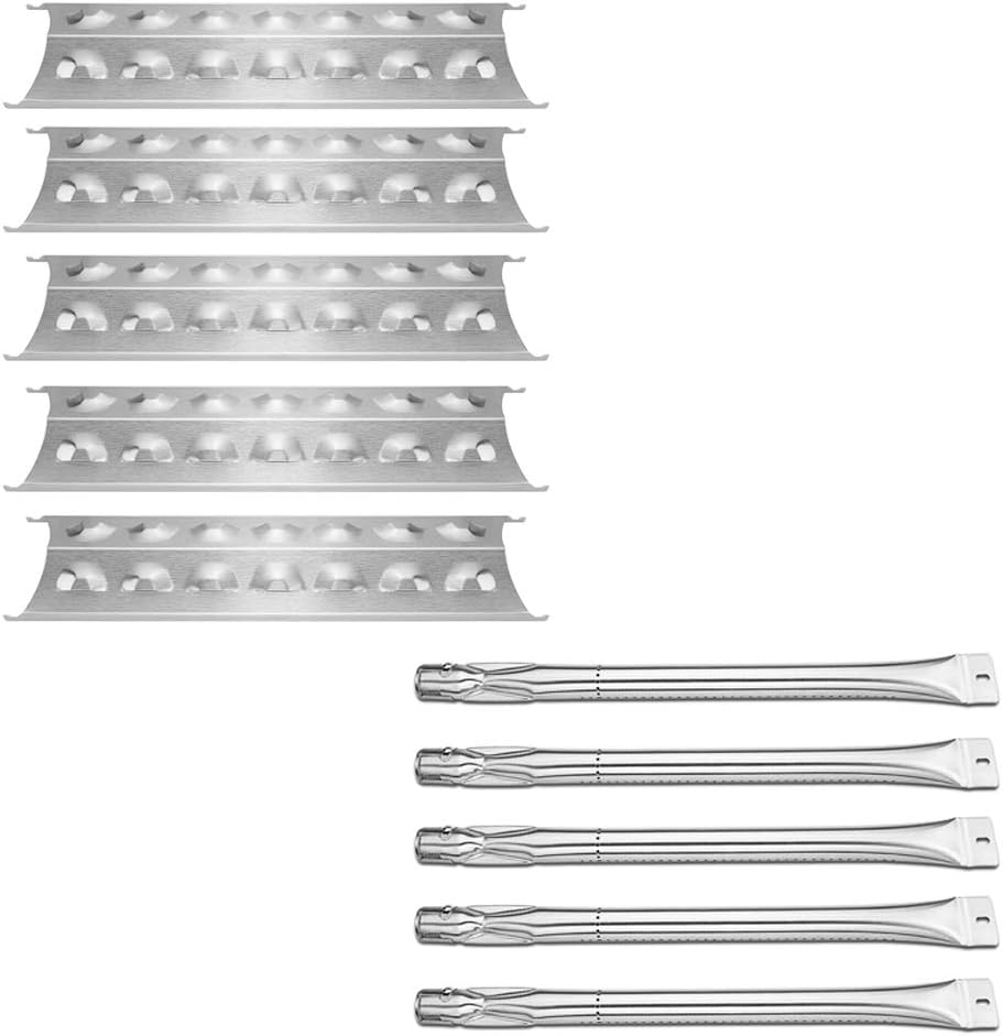 Uniflasy Grill Replacement Parts Kit for Master Forge 5 Burner 3218LT, 3218LTM, 3218LTN, L3218, 2518-3, 2518LN-LPG, E3518-LP, Kenmore 148.16156211, 148.1637110, 5 Pack Grill Burner and Heat Plate