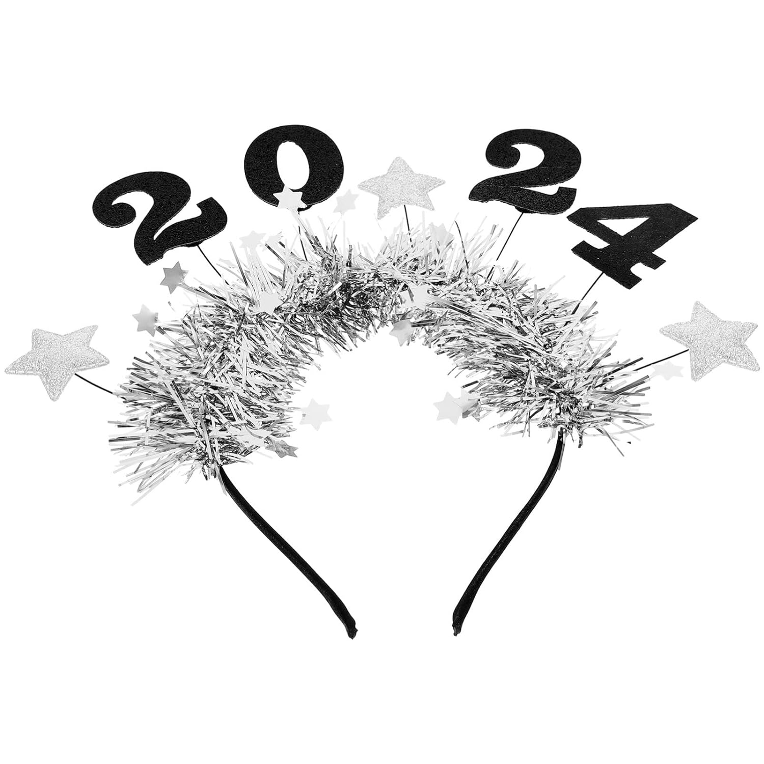 FOMIYES New Year Headband, 2024 Happy New Year Headband with Star Boppers and Tone Tinsel for New Years Eve Party Favor Festive Photobooth Props and Decoration Supplies