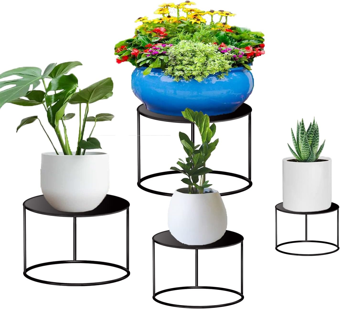 Plant Stand 4 Pack Mid Century Modern Simple Small Plant Stand Indoor Outdoor for Heavy Plant Pots Multiple Height Size Corner Plant Holders -Gifts for Plant Lovers-Black