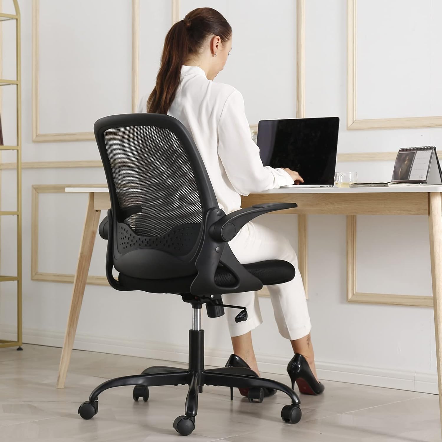 KERDOM Office Chair, Ergonomic Desk Chair, Breathable Mesh Computer Chair, Comfy Swivel Task Chair with Flip-up Armrests and Adjustable Height