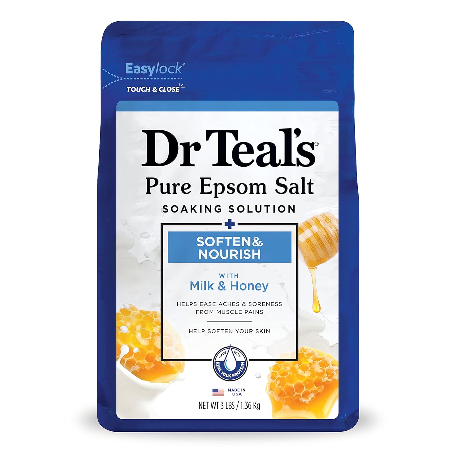 Dr Teal' Epsom Salt Soaking Solution, Soften & Nourish with Milk and Honey, 48 Oz (Packaging May Vary)