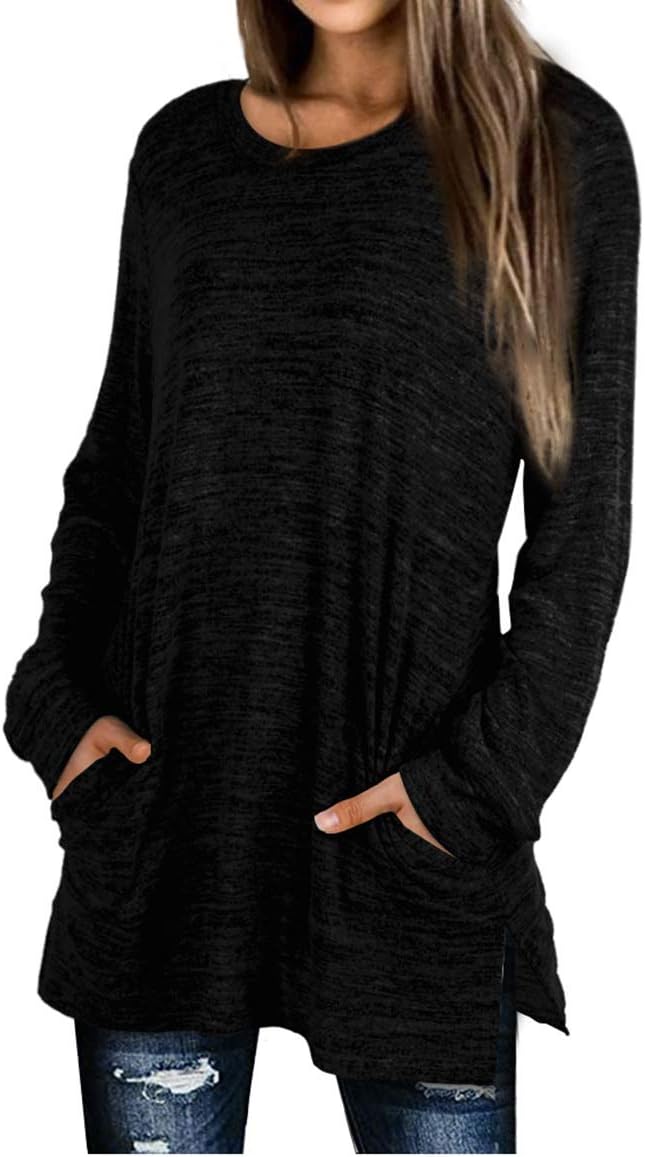 XIEERDUO Womens Casual Sweatshirts Long Sleeve Shirts Oversized With Pocket Tunic Tops S-3XL