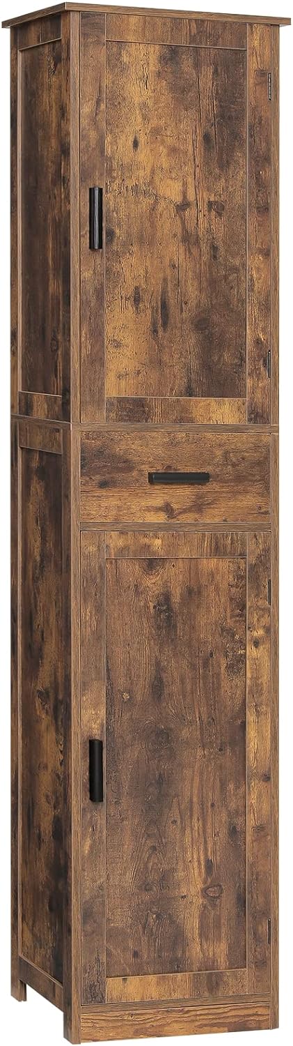 usikey 67 Tall Storage Cabinet, Floor Bathroom Cabinet with 2 Doors, Narrow Tall Cabinet with Adjustable Shelves for Bathroom, Living Room, Rustic Brown