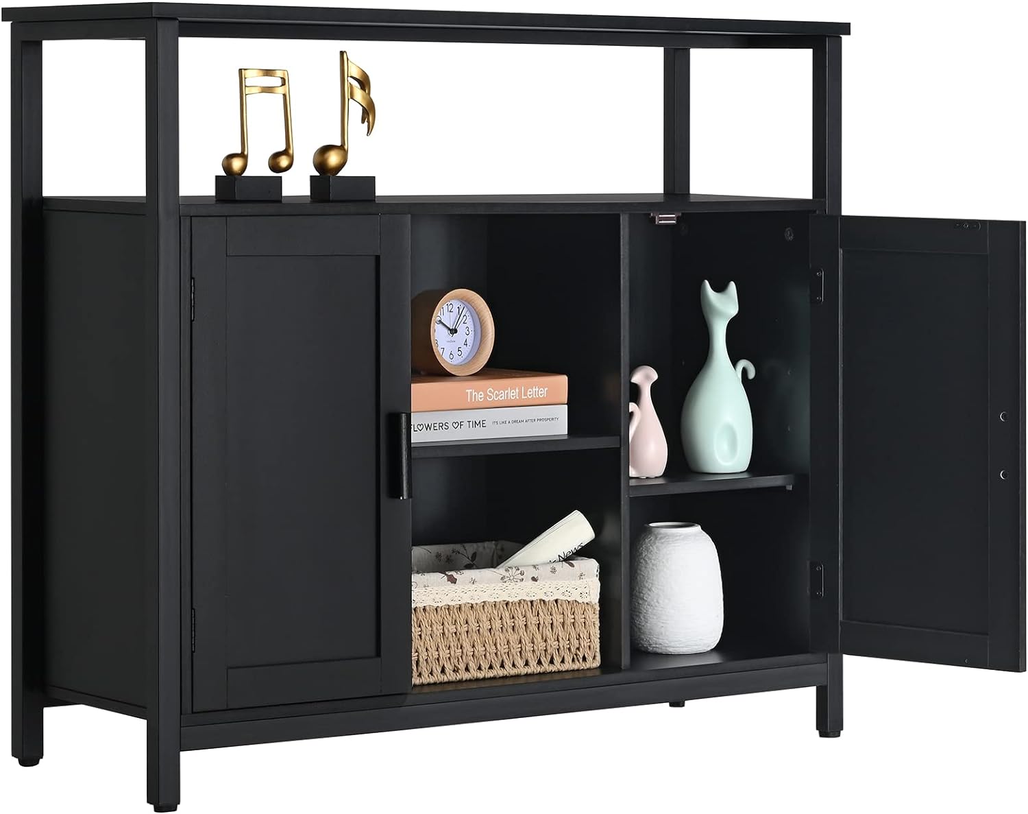 usikey Storage Cabinet with 2 Doors, Kitchen Buffet Cabinet with Storage, Storage Sideboard with Adjustable Shelves, for Living Room, Dining Room Dark Black