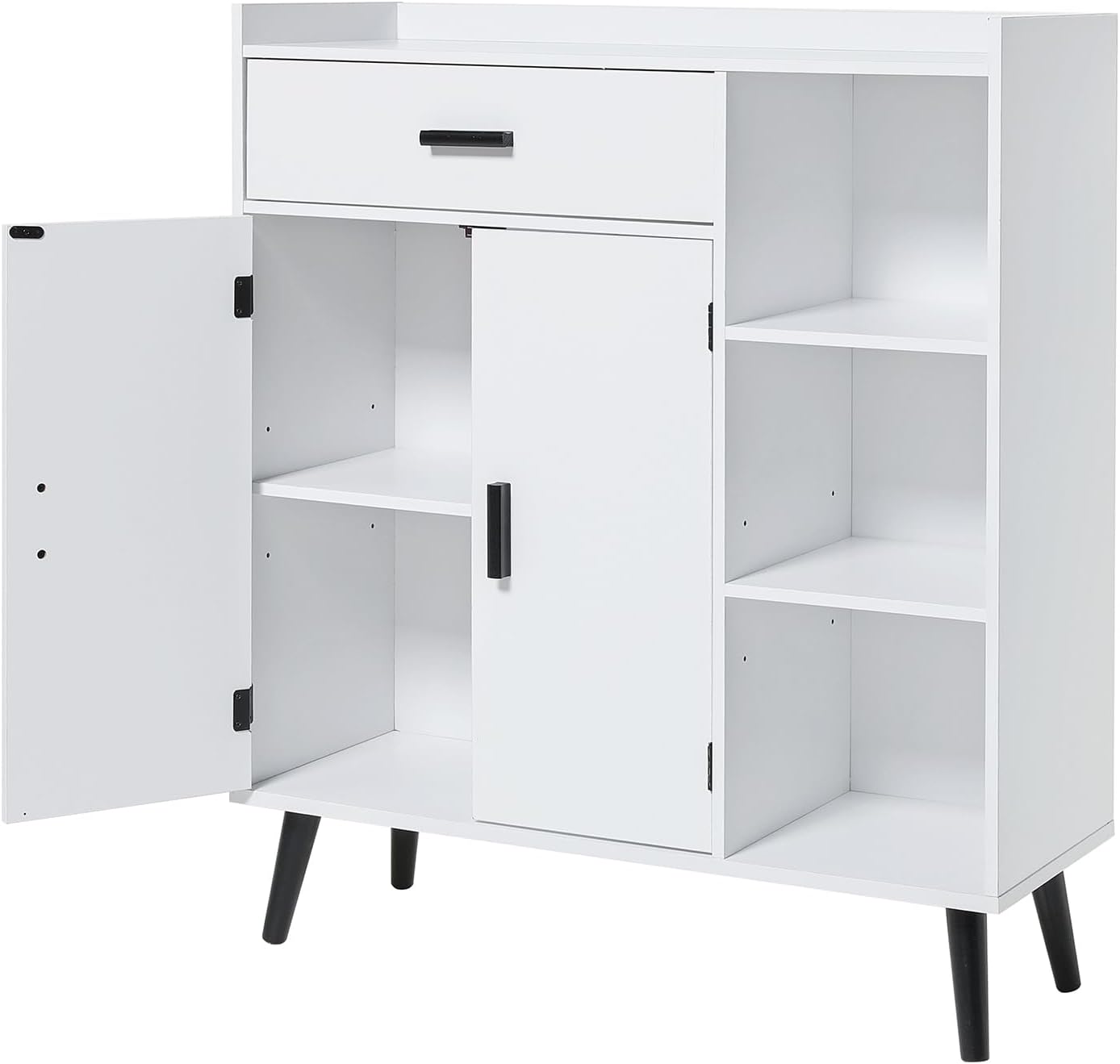 usikey Storage Cabinet, Floor Storage Cabinet with 1 Large Space, 2 Doors & 3 Shelves, Bathroom Storage Cabinet, Cabinet for Living Room, Entryway, Office, White