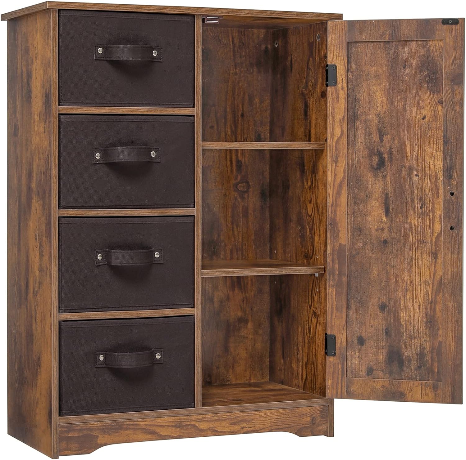 usikey Storage Cabinet with 4 Removable Storage Spaces and 1 Door, Accent Floor Cabinet with Adjustable Shelves, Cupboard for Living Room, Rustic Brown