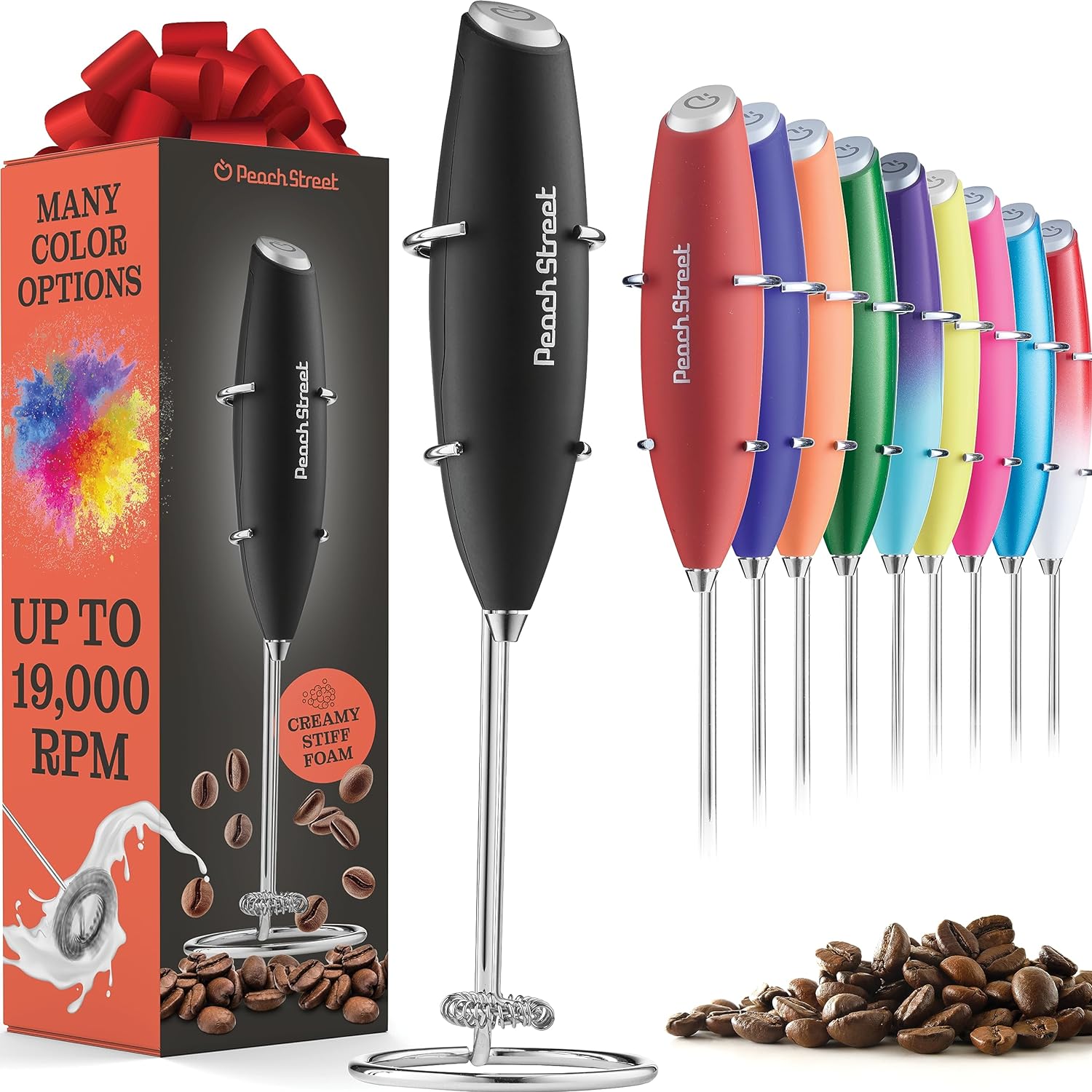 Powerful Handheld Milk Frother, Mini Milk Frother Wand, Battery Operated Stainless Steel Drink Mixer - Milk Frother Stand for Milk Coffee, Lattes, Cappuccino, Frappe, Matcha, Hot Chocolate. Great Gift