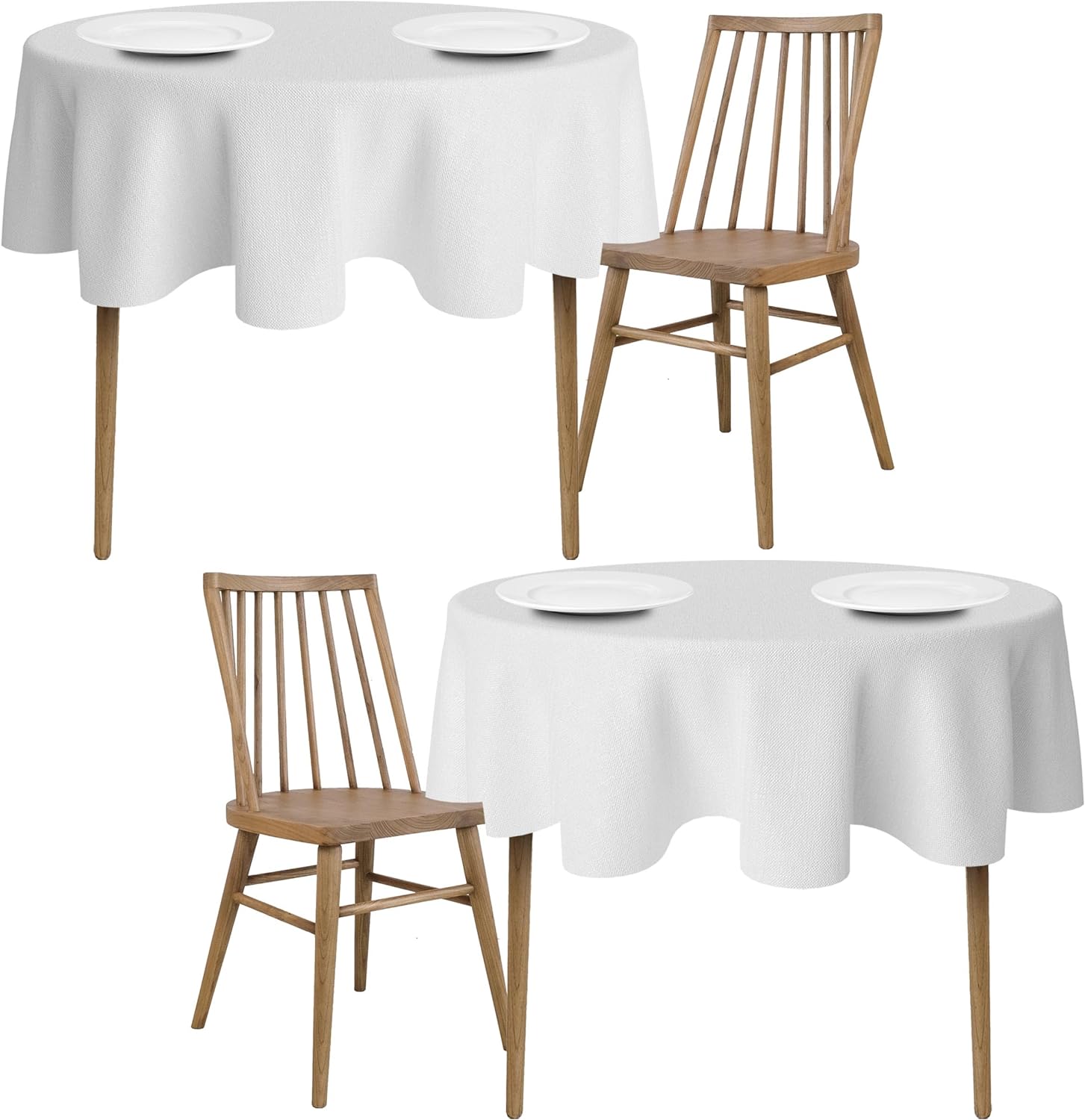 [2 Pack] White Round Tablecloths 60 Inch [for 20-48'' Tables] 200 GSM Premium Quality Textured Washable Polyester Fabric Table Cloth [60'' is Not Table Size]