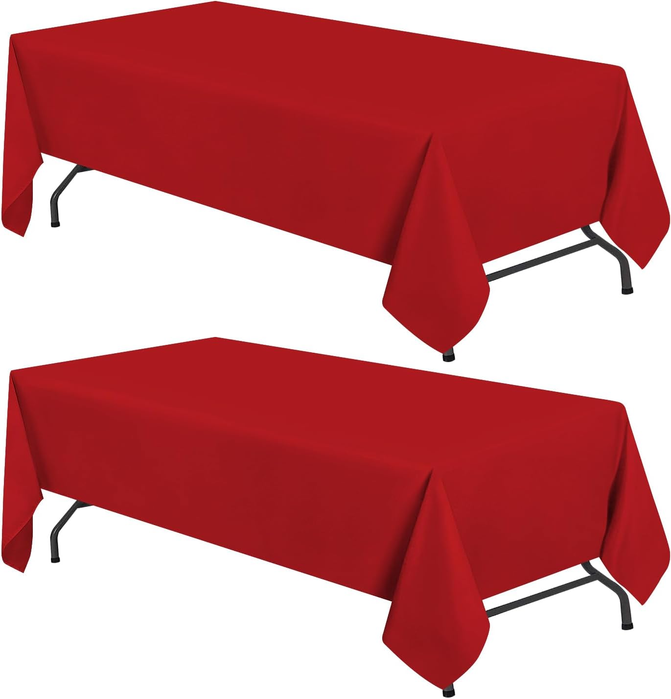 White Classic Wealuxe Red Tablecloth 60x102 - Rectangular 6 feet Table Cover Cloth, 2 Pack