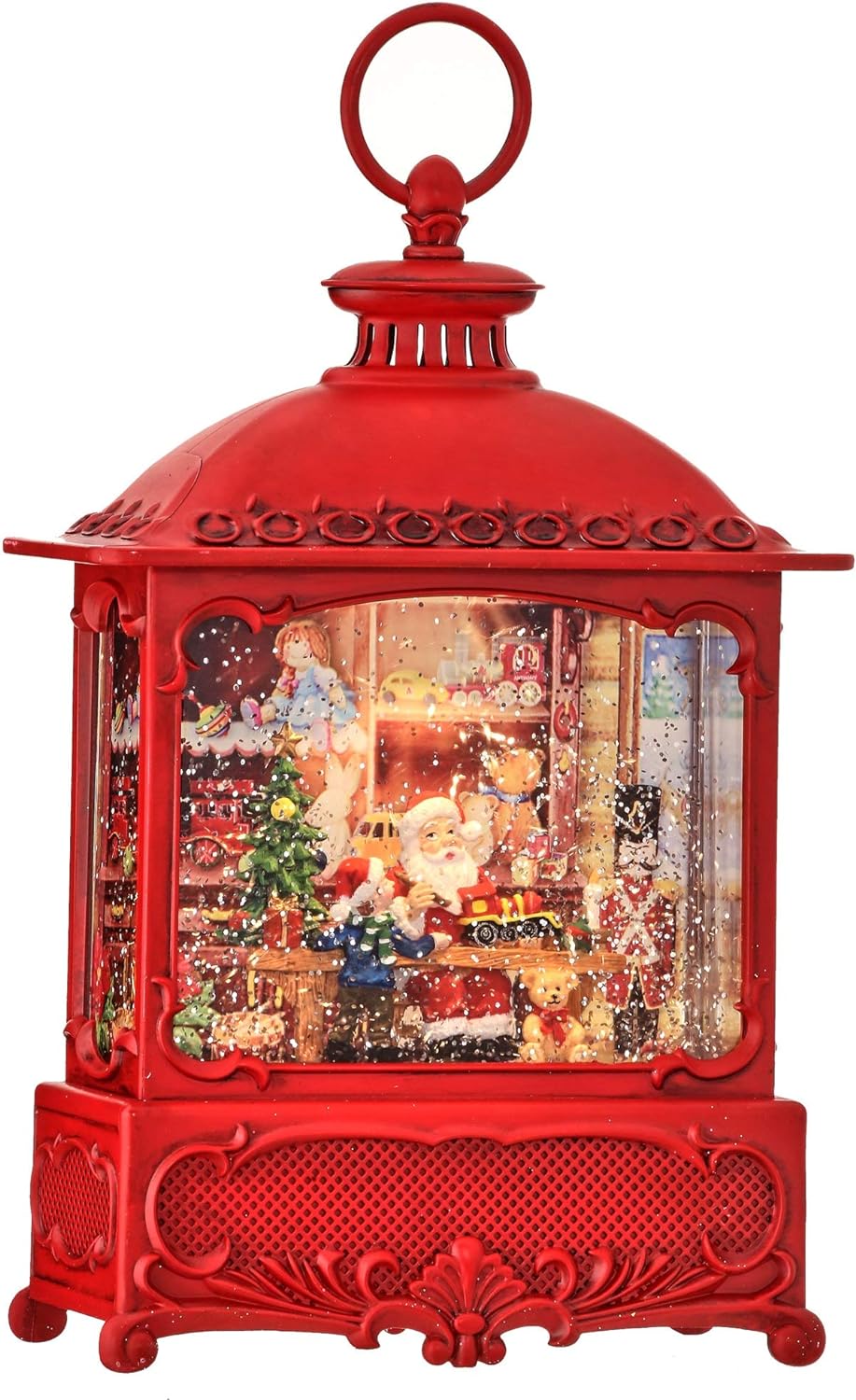 Contemporary Home Living 9.75 Red Pre-Lit Santa' Toy Workshop in LED Christmas Snow Globe