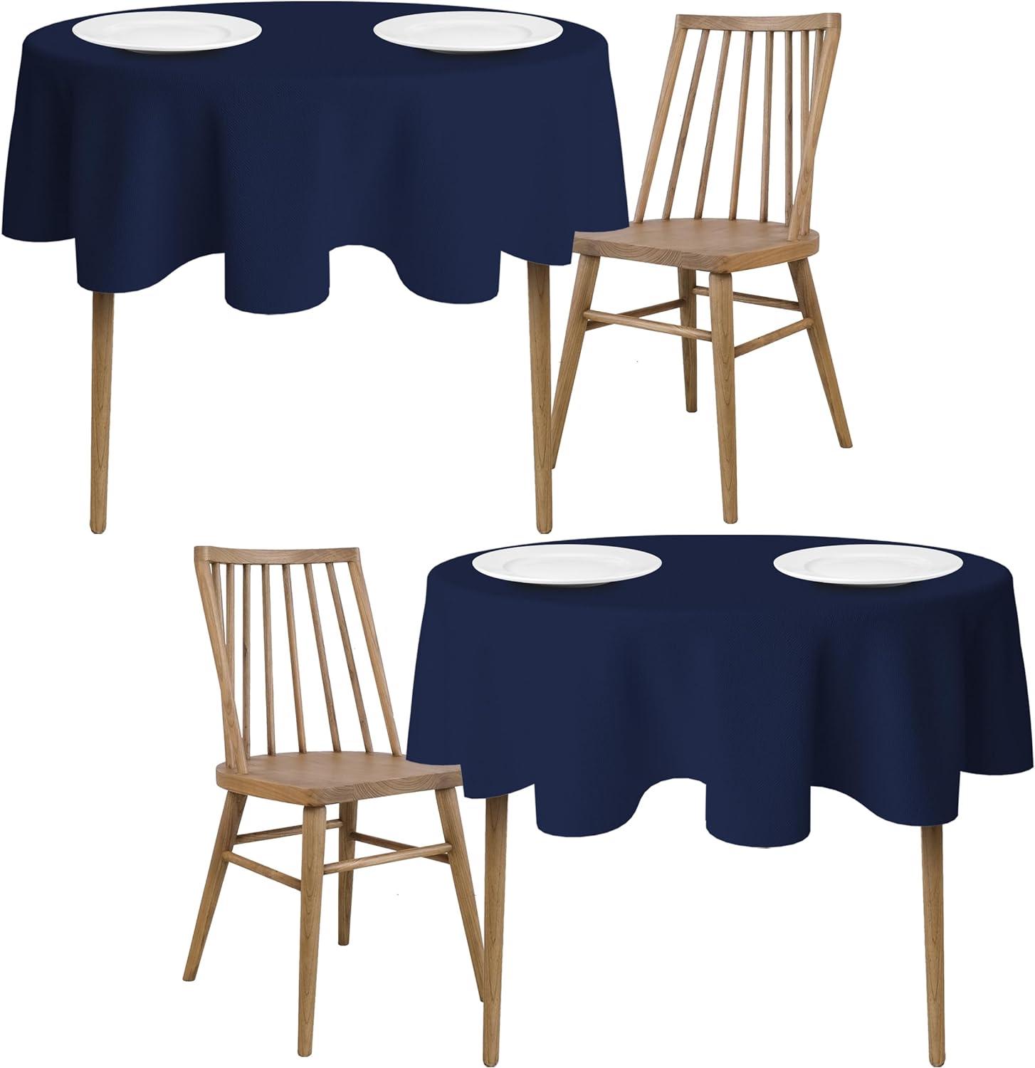 [2 Pack] Navy Round Tablecloths 60 Inch [for 20-48'' Tables] 200 GSM Premium Quality Textured Washable Polyester Fabric Table Cloth [60'' is Not Table Size]