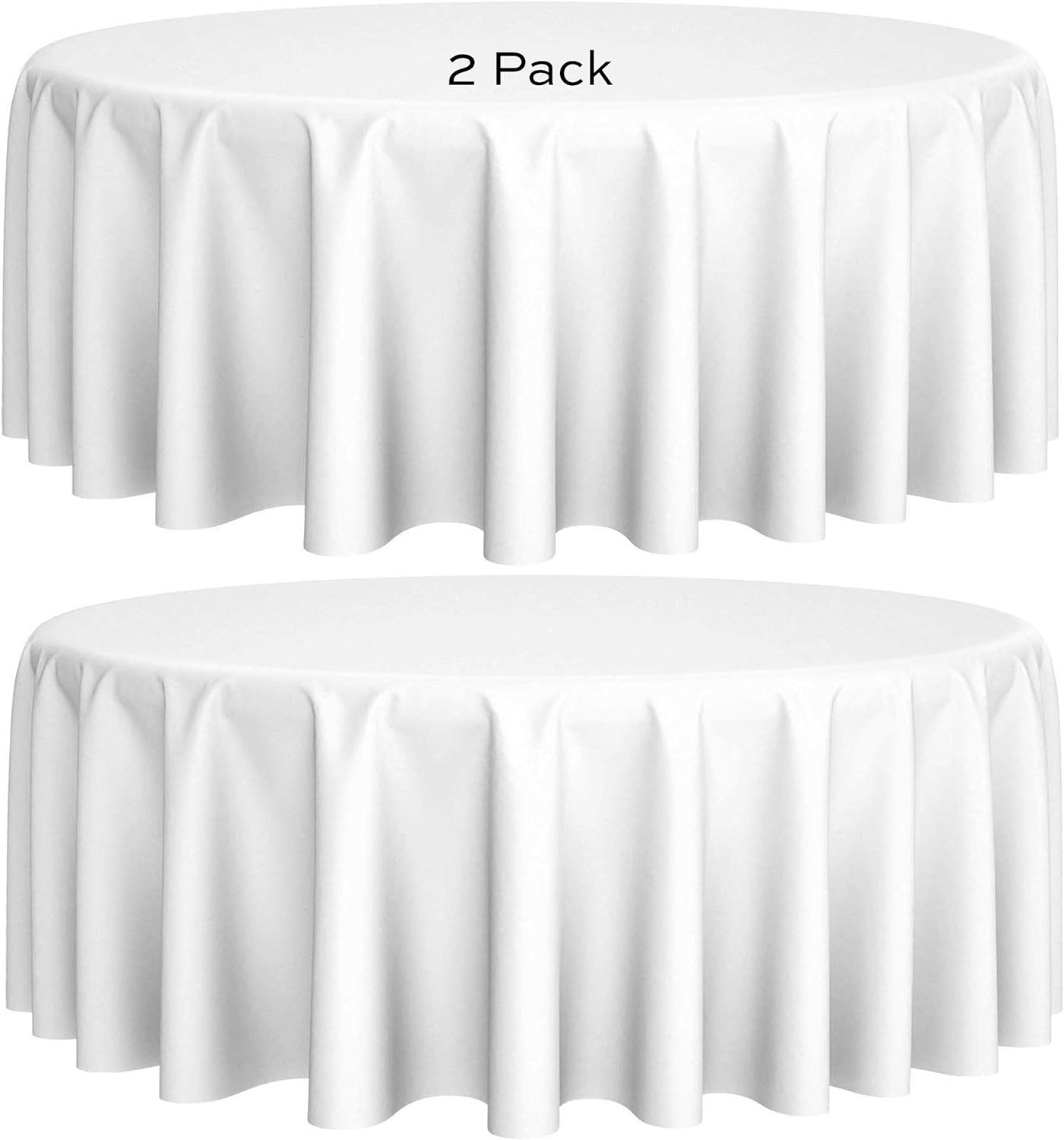 [2 Pack] White Round Tablecloths 90 Inch [Perfect Size for 30-60 Inch Tables] 200 GSM Premium Quality Textured Washable Polyester Fabric 90 Table Cloth White