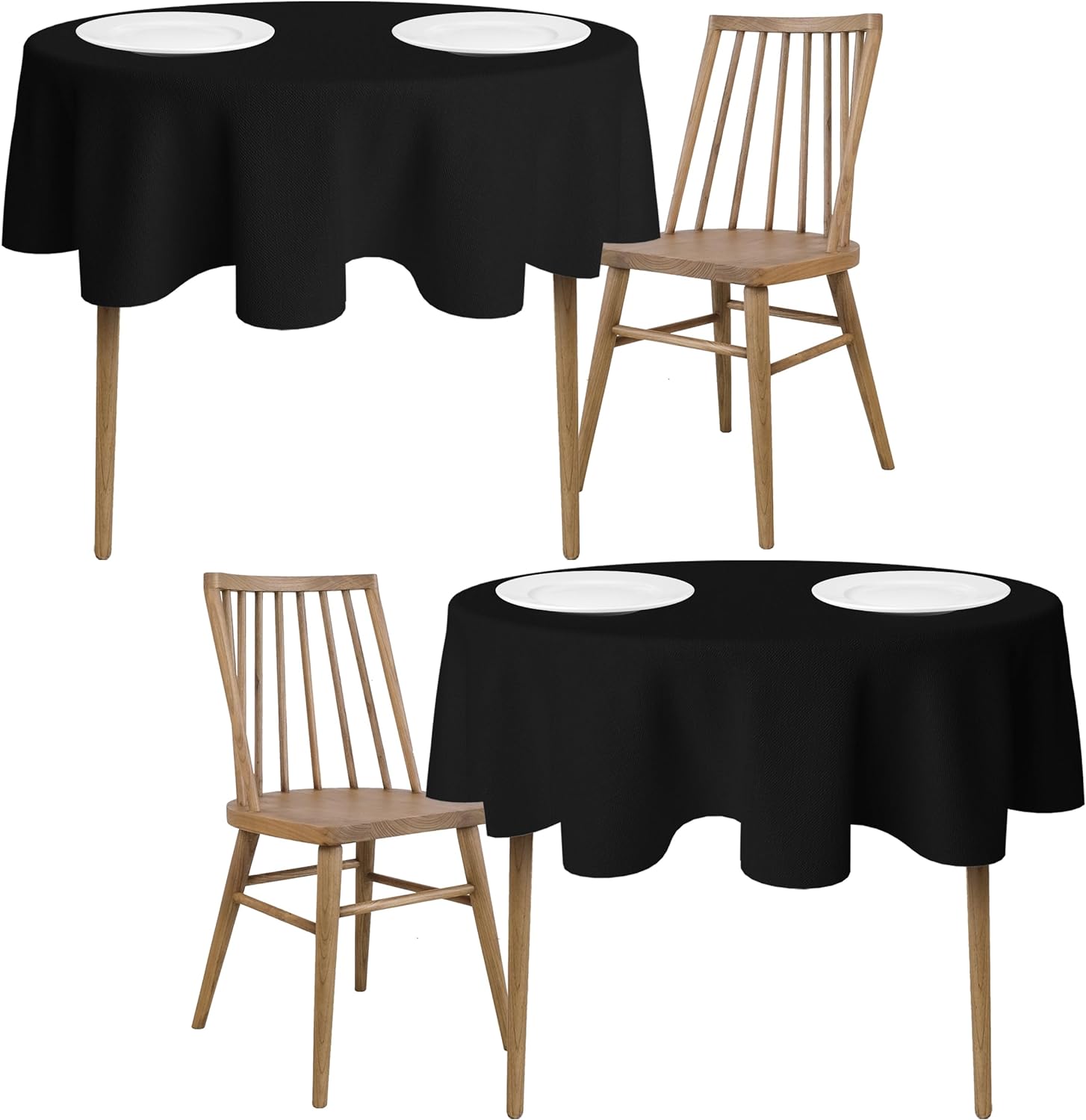 [2 Pack] Black Round Tablecloths 60 Inch [for 20-48'' Tables] 200 GSM Premium Quality Textured Washable Polyester Fabric Table Cloth [60'' is Not Table Size]