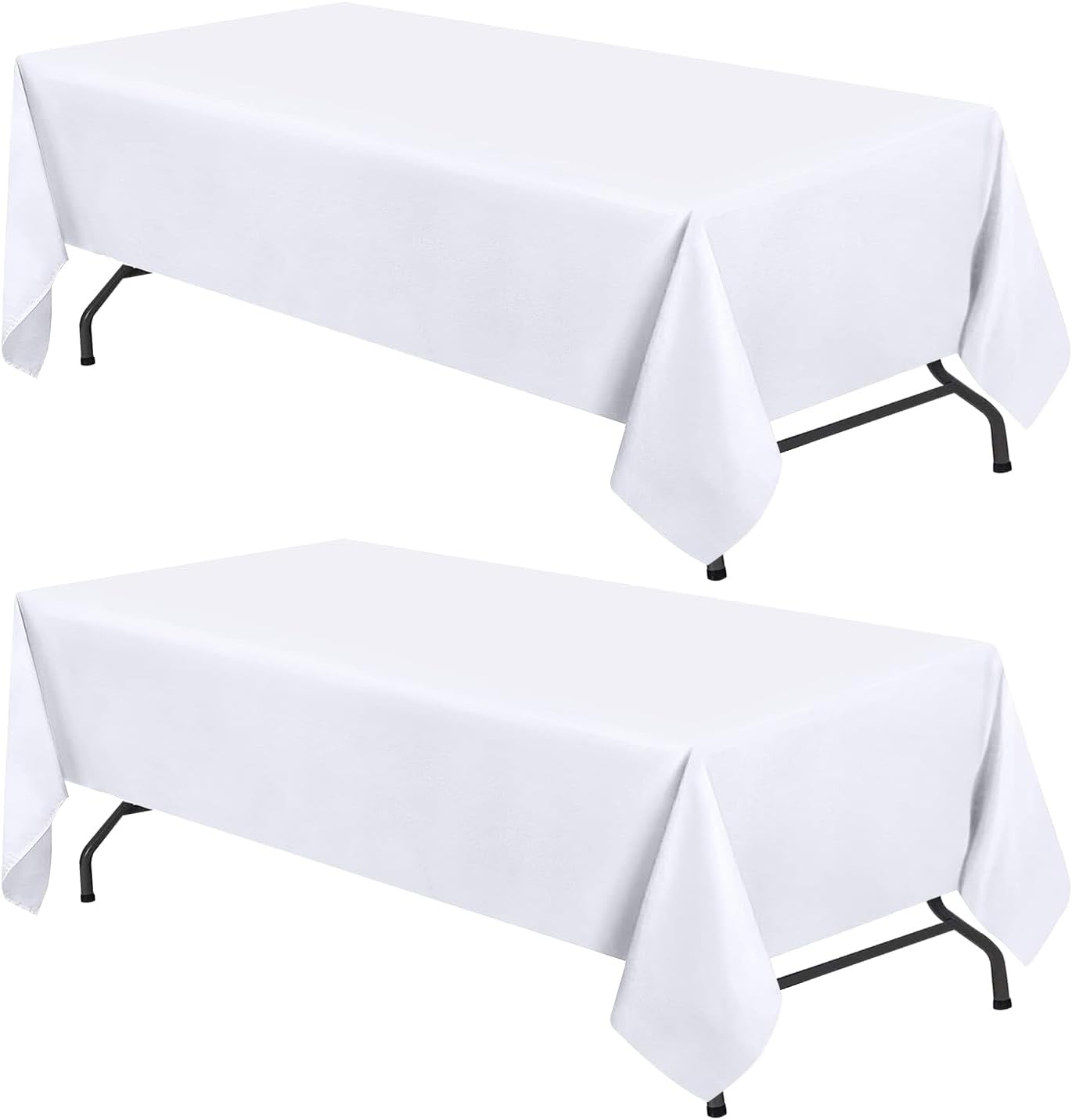 WEALUXE White Table Cloths for 6 Foot Folding Tables [2 Pack, 60x102 Inches] White Tablecloths Rectangular, Stain and Wrinkle Resistant Washable Linen Fabric Cloth