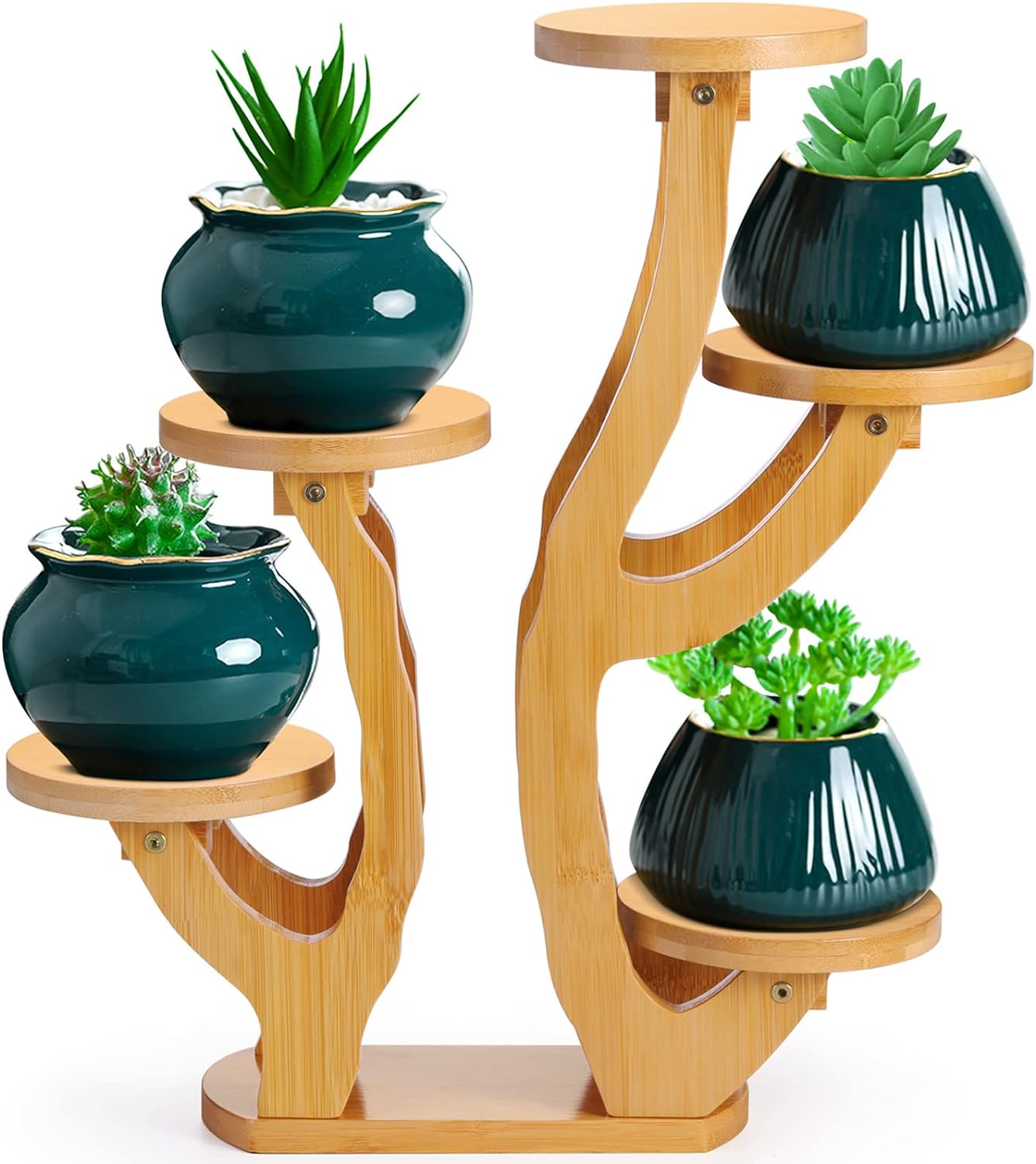 XXXFLOWER 5 Tiered Plant Stand Bamboo Mini Succulent Windowsill Shelf for Desk Tabletop Living Room Balcony Outdoor Patio Garden