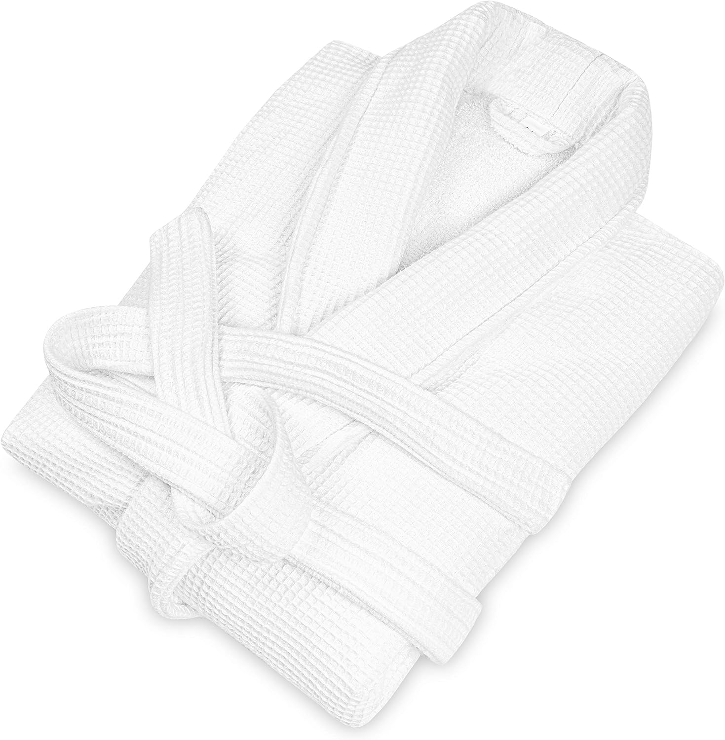 Luxury White Spa Bathrobe Unisex, Cotton Waffle Exterior, Terry Towel Interior L-Size Robe