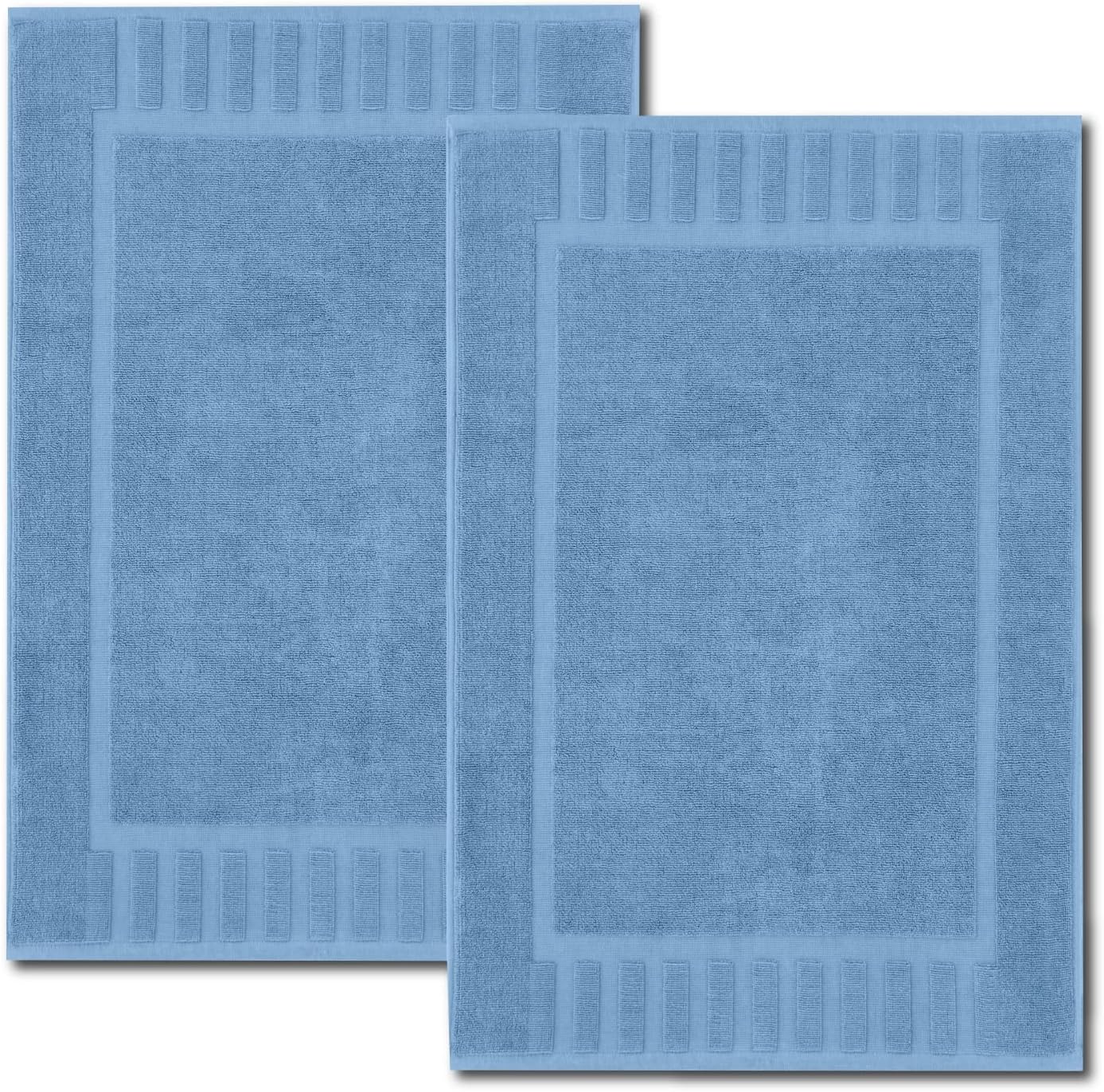 White Classic Luxury Bath Mat Floor Towel Set - Absorbent Cotton Hotel Spa Shower/Bathtub Mats [Not a Bathroom Rug] 22x34 | 2 Pack | Light Blue