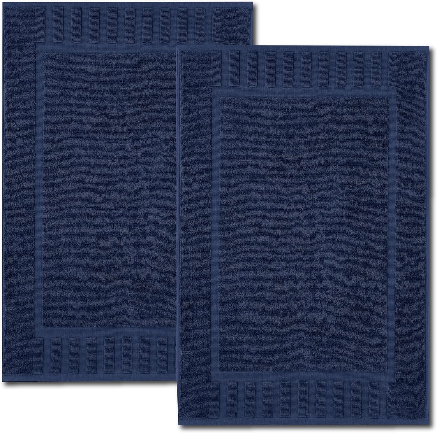 White Classic Luxury Bath Mat Floor Towel Set - Absorbent Cotton Hotel Spa Shower/Bathtub Mats [Not a Bathroom Rug] 22x34 | 2 Pack | Navy Blue