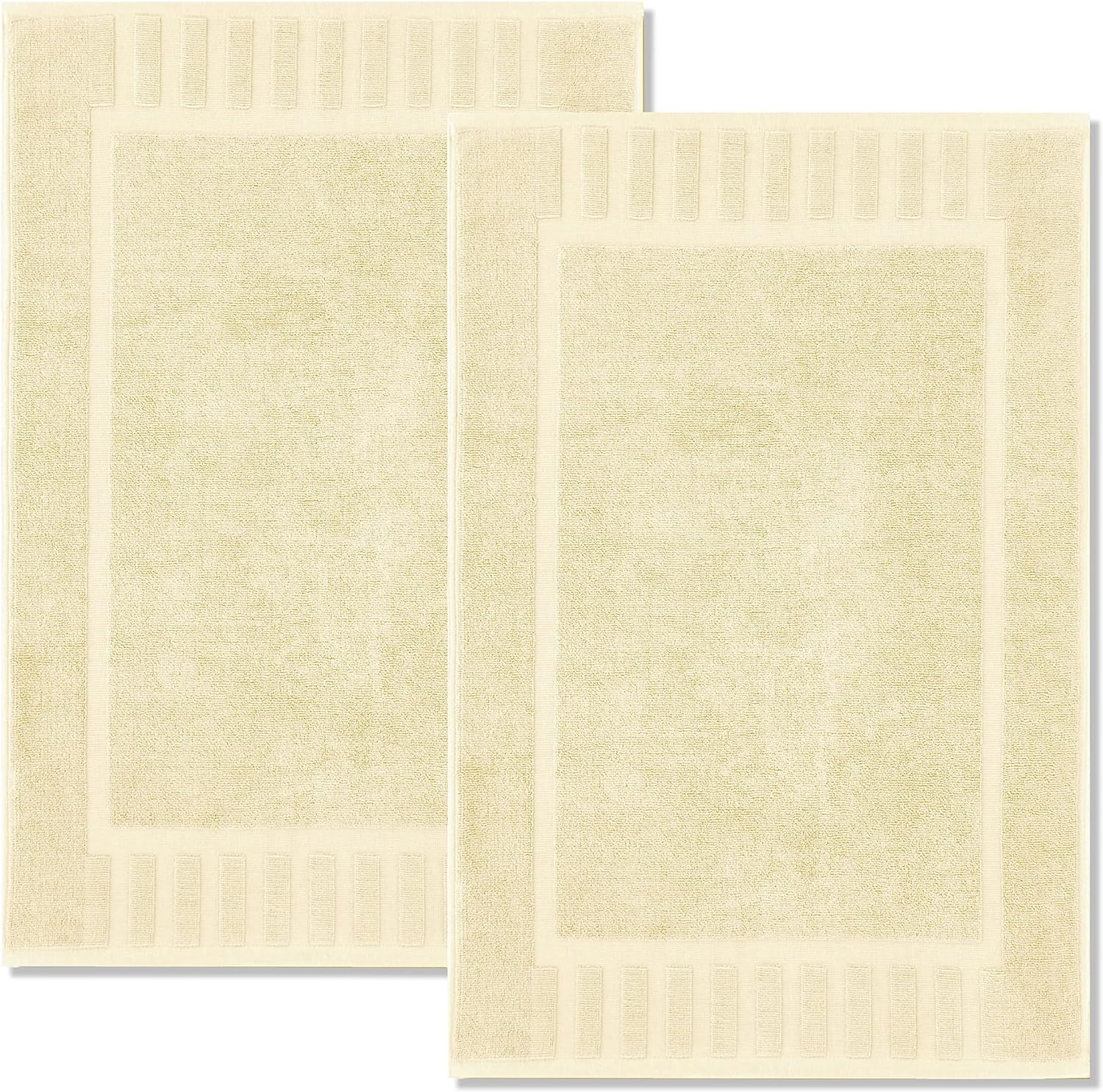 White Classic Luxury Bath Mat Floor Towel Set - Absorbent Cotton Hotel Spa Shower/Bathtub Mats [Not a Bathroom Rug] 22x34 | 2 Pack | Beige