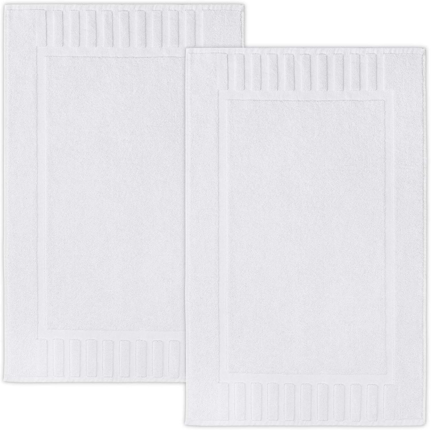 White Classic Luxury Bath Mat Floor Towel Set - Absorbent Cotton Hotel Spa Shower/Bathtub Mats [Not a Bathroom Rug] 22x34 | 2 Pack | White