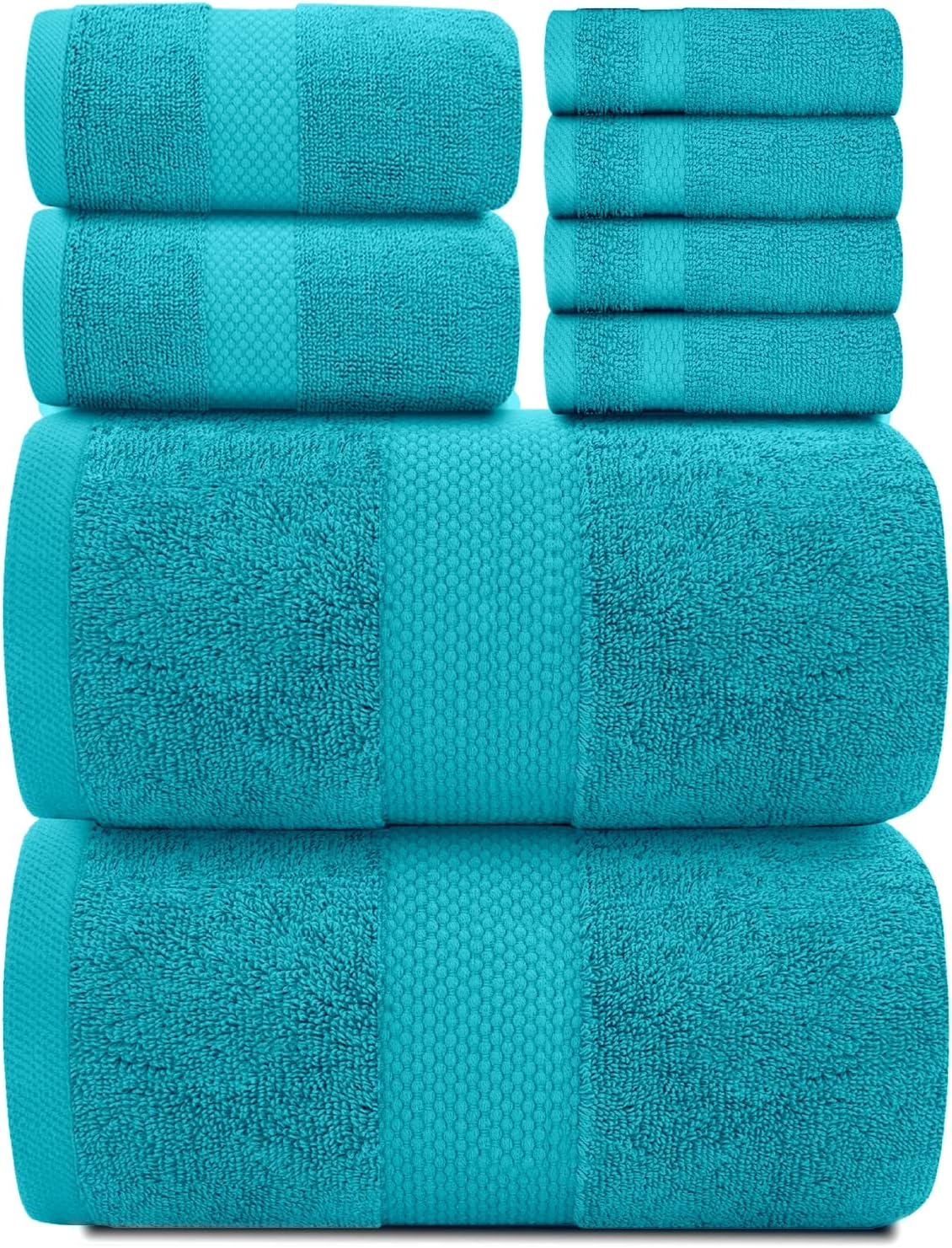 White Classic Luxury Aqua Bath Towel Set - Combed Cotton Hotel Quality Absorbent 8 Piece Towels | 2 Bath Towels | 2 Hand Towels | 4 Washcloths [Worth $72.95] 8 Pack | Aqua