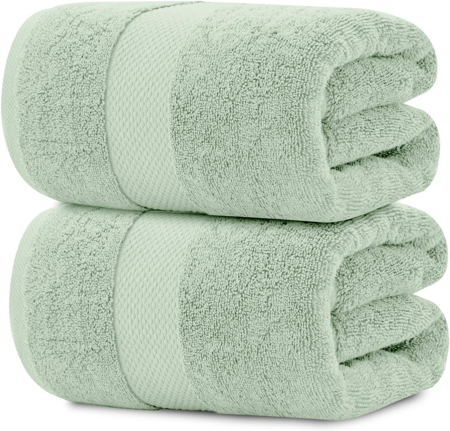 White Classic Luxury Bath Sheet Towels Extra Large | Highly Absorbent Hotel spa Collection Bathroom Towel | 35x70 Inch | 2 Pack (Green)