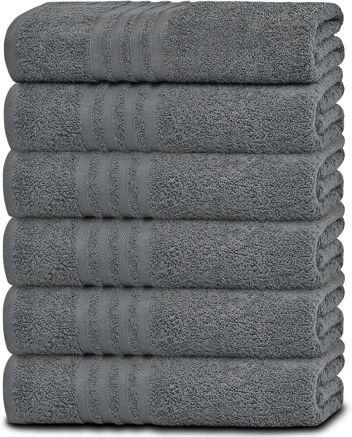 White Classic Wealuxe Grey Towels for Bathroom 6 Pack, Cotton Bath Towel Set for Hotel, Gym, Spa, Soft Extra Absorbent Quick Dry 24x50 Inch