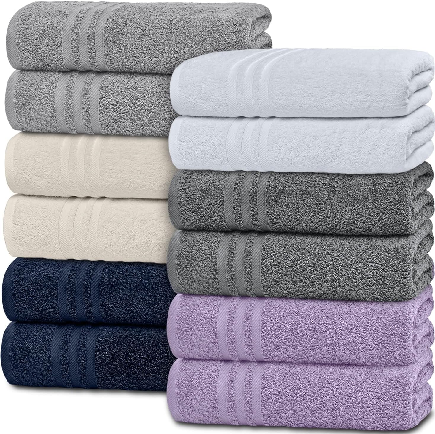 White Classic Wealuxe Cotton Hand Towels - Soft and Lightweight - 16x27 Inch - 12 Pack - Multi